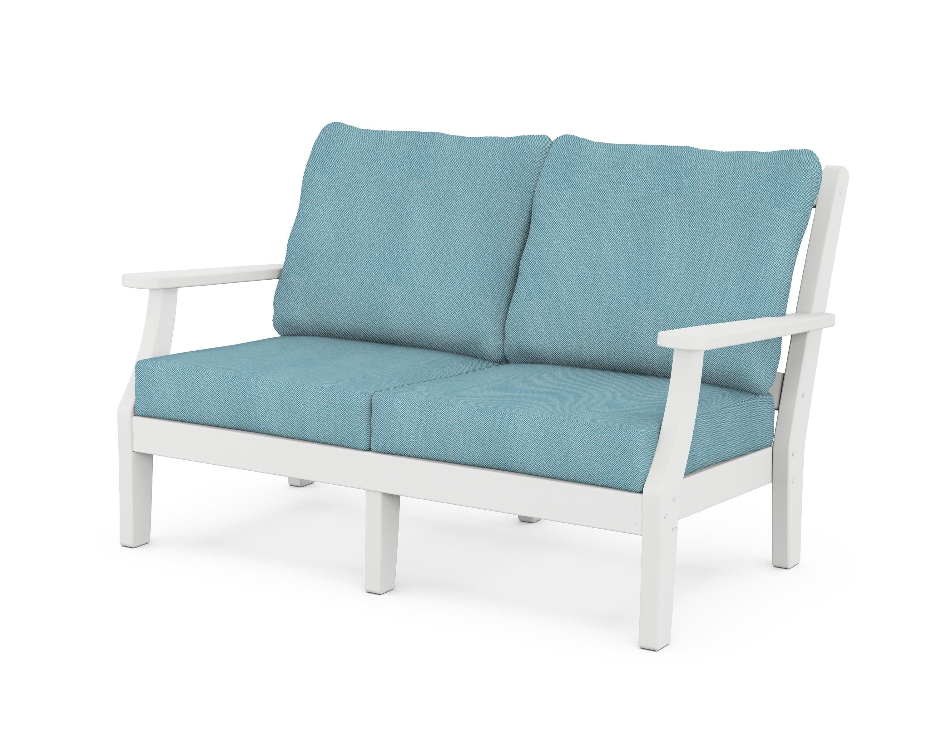 Chinoiserie Deep Seating Loveseat in White / Lattice Sky Blue