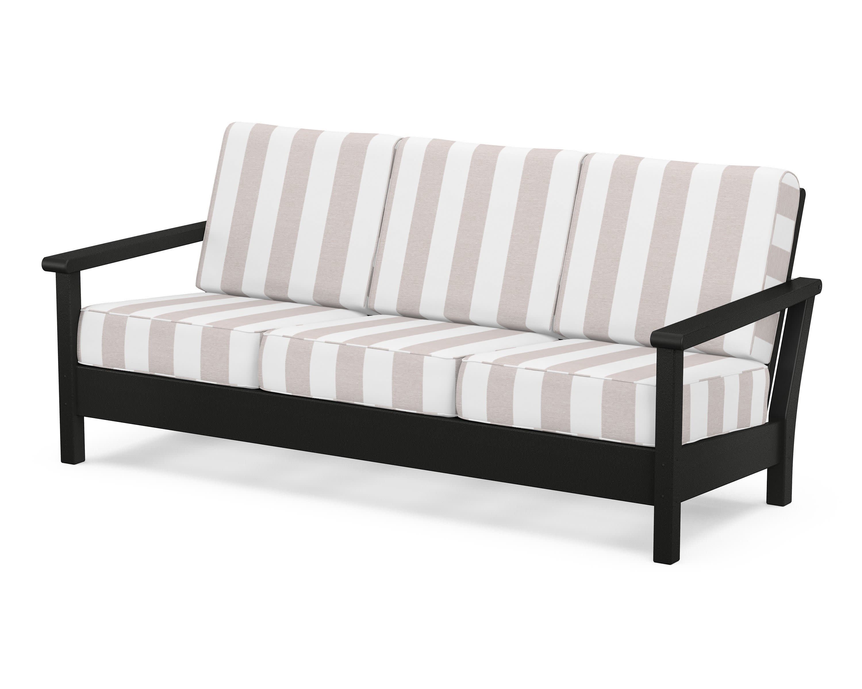 Harbour Deep Seating Sofa in Black / Cabana Stripe Dune Burlap