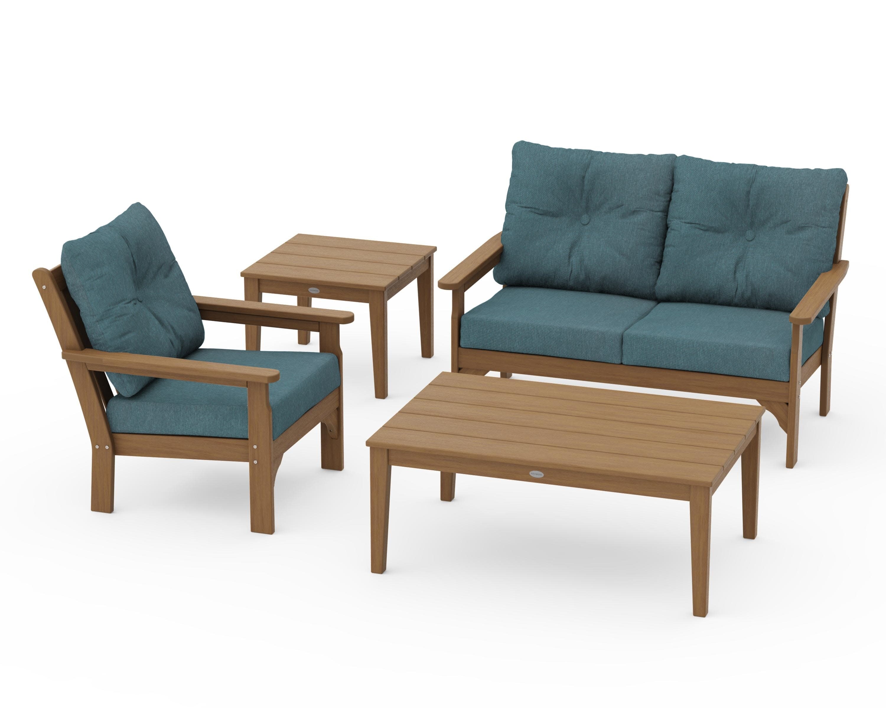 Vineyard 4-Piece Deep Seating Set in Natural / Ocean Teal