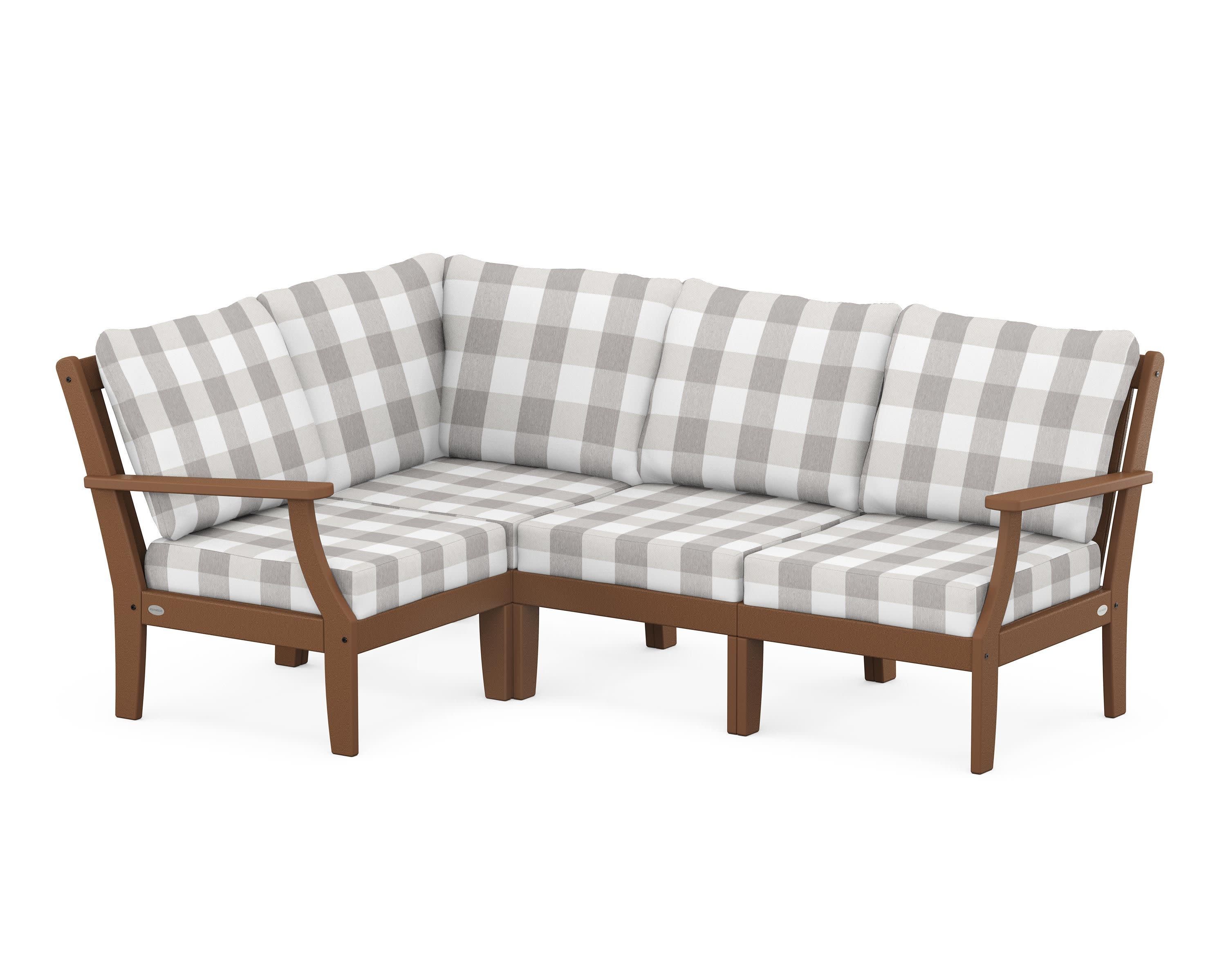 Braxton Modular 4-Piece Deep Seating Set in Teak / Buffalo Plaid Grey Mist