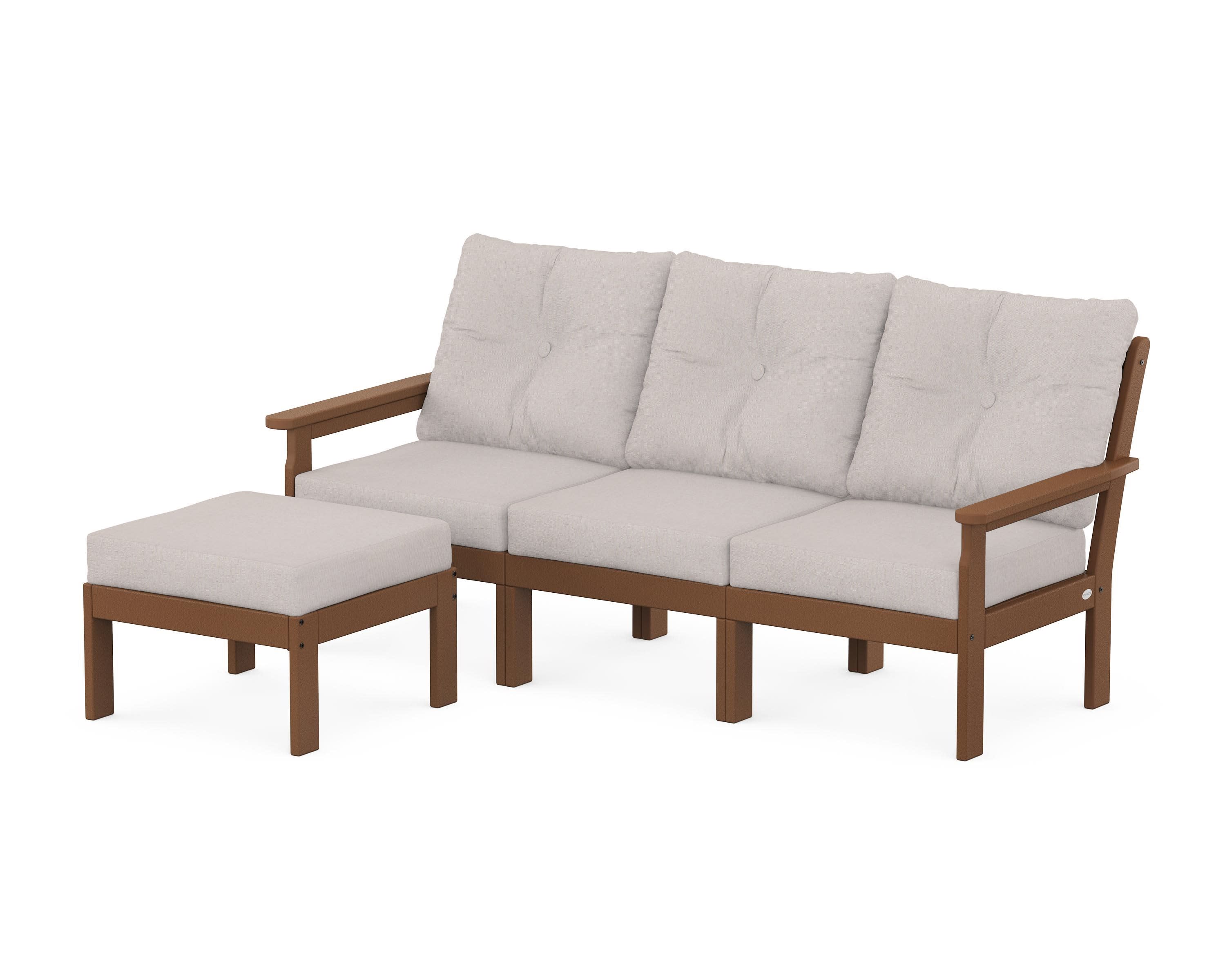 Vineyard 4-Piece Sectional with Ottoman in Teak / Dune Burlap