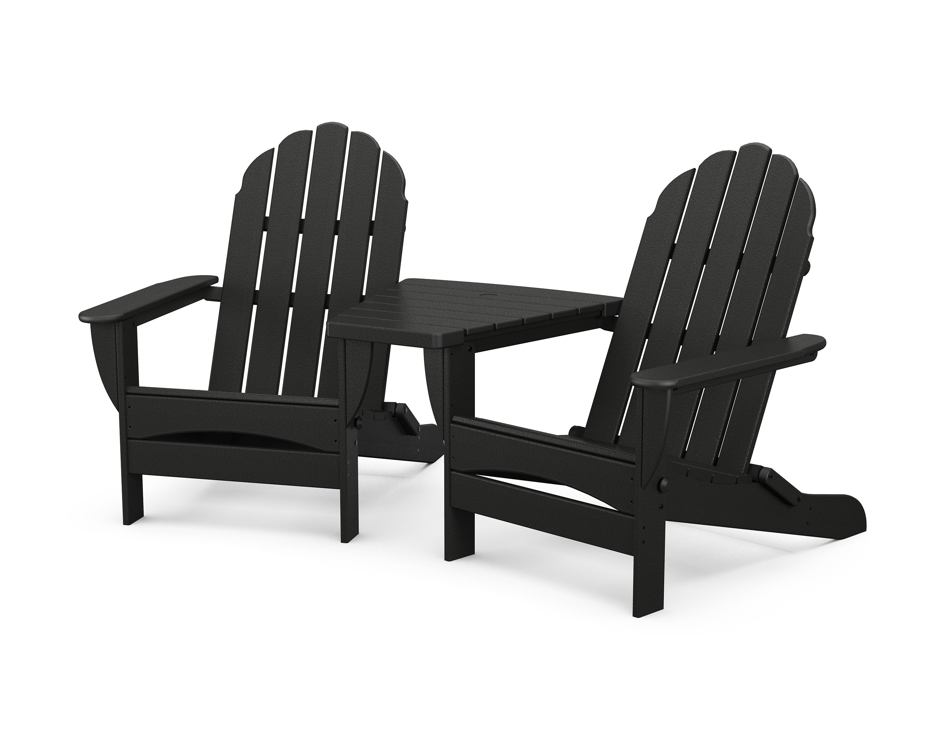 Classic Oversized Adirondacks with Angled Connecting Table in Black