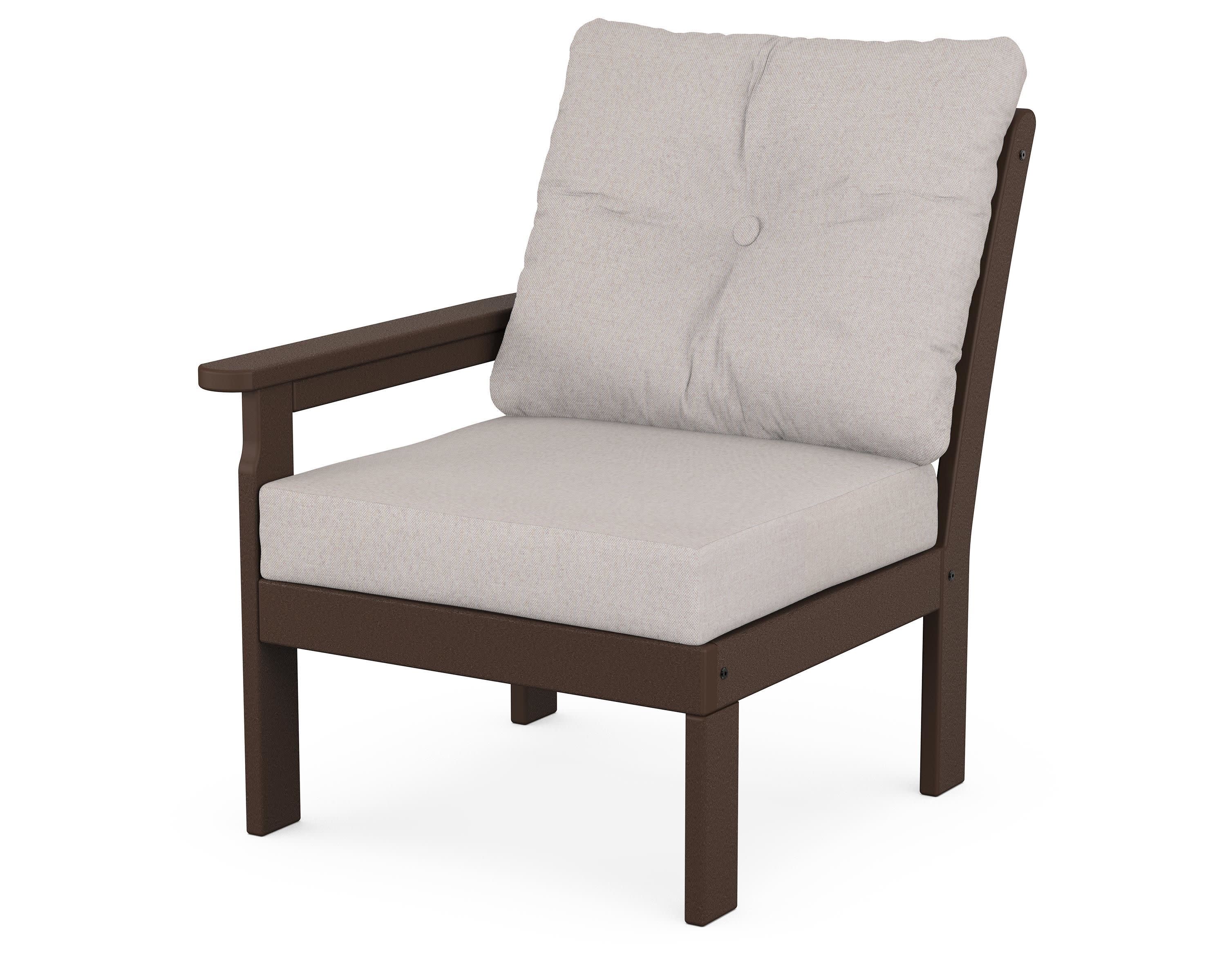 Vineyard Modular Left Arm Chair in Mahogany / Dune Burlap