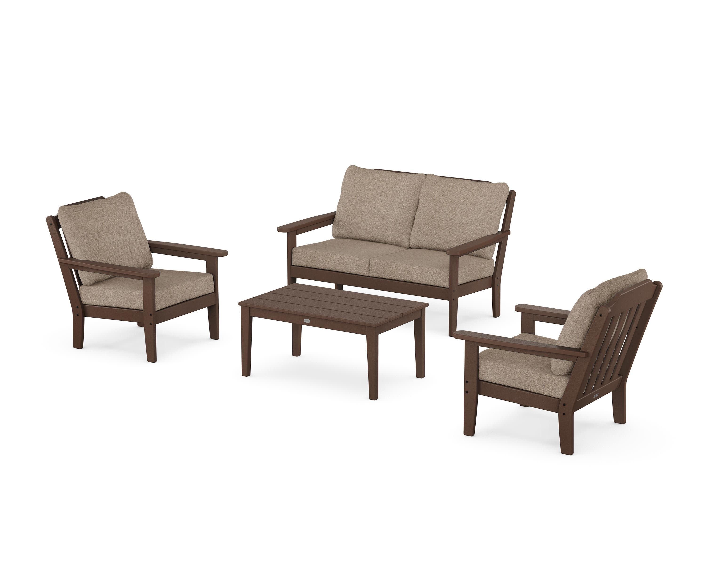Cottage 4-Piece Deep Seating Set with Loveseat in Mahogany / Spiced Burlap