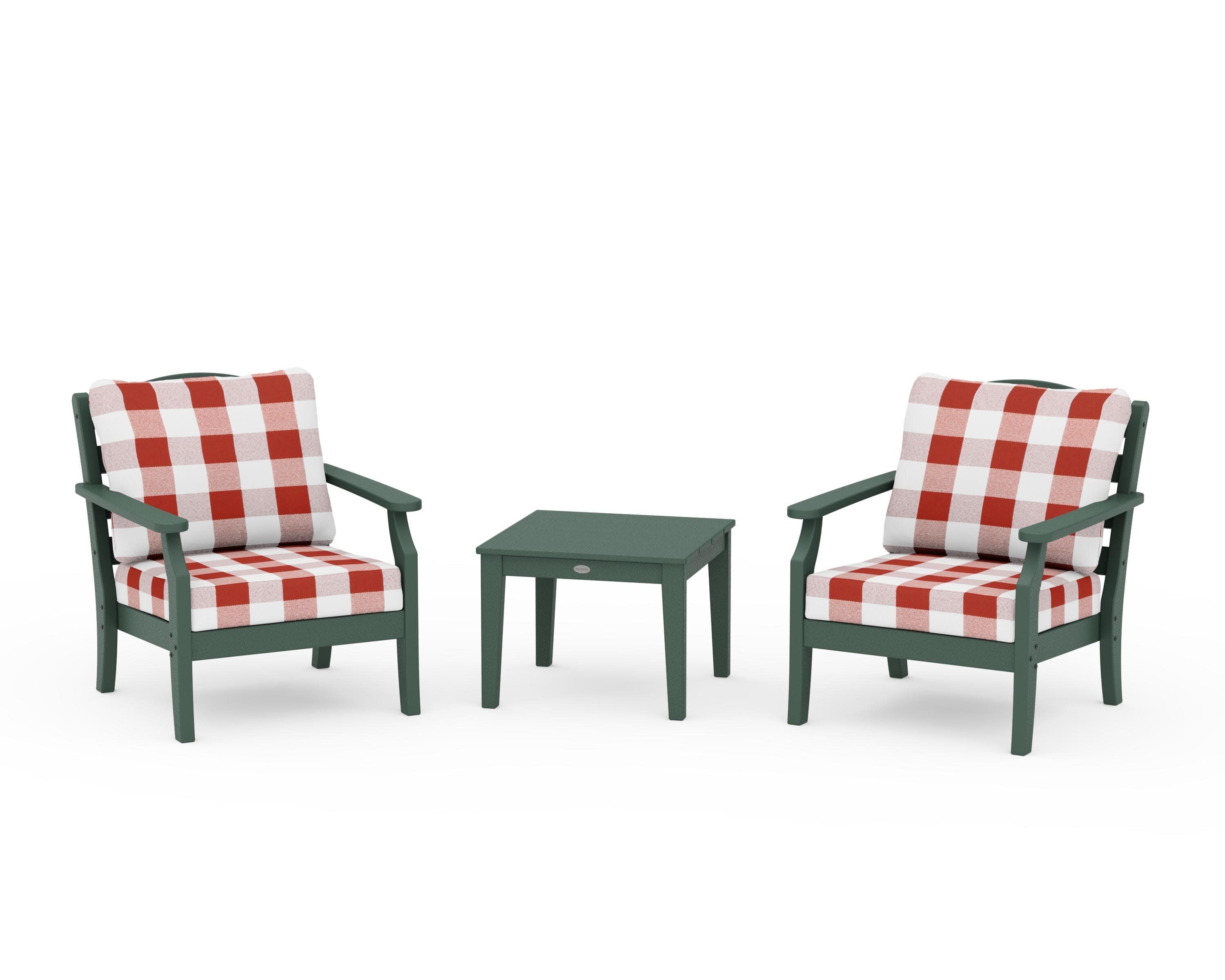 Savannah 3-Piece Deep Seating Set in Green / Buffalo Plaid Crimson