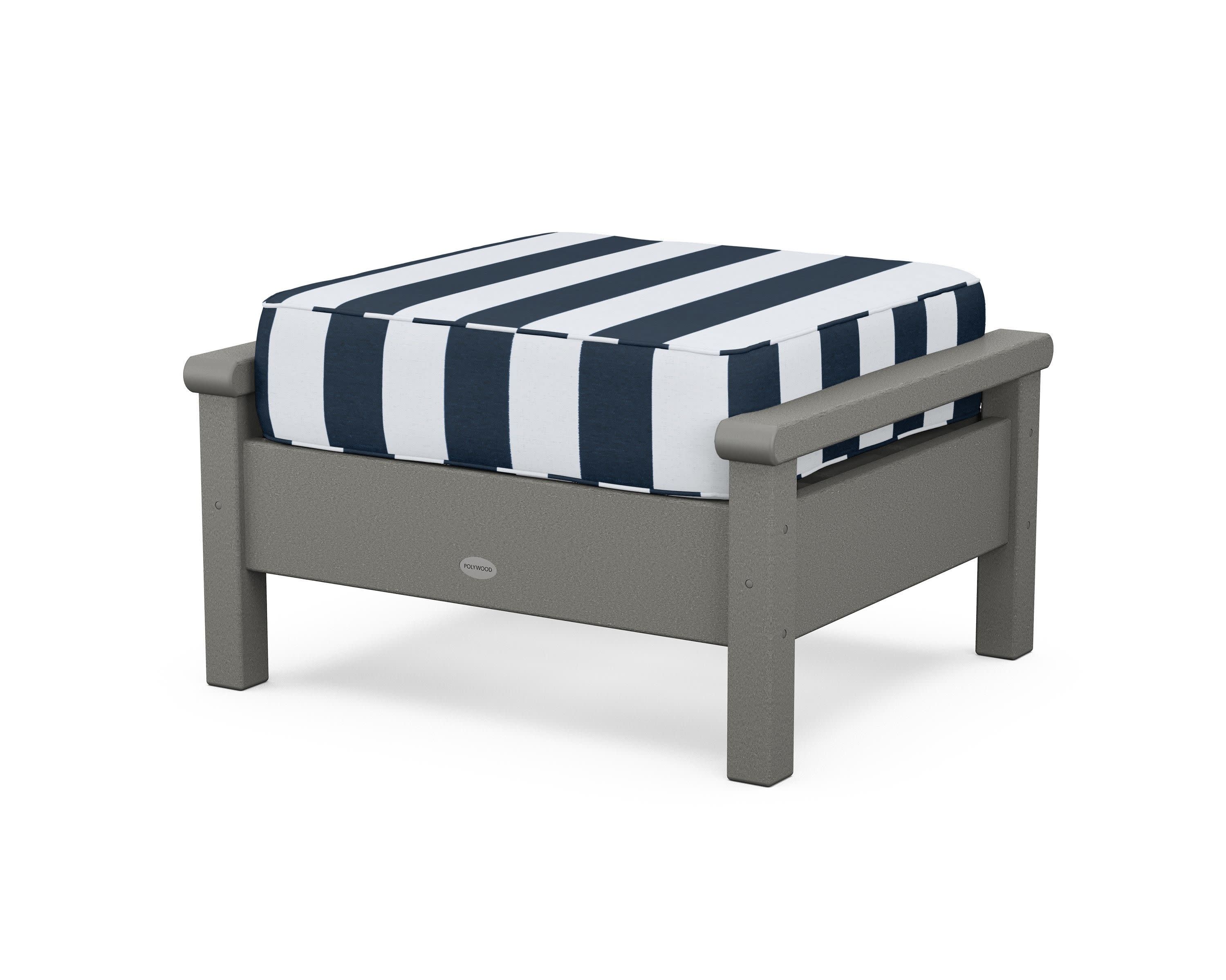 Harbour Deep Seating Ottoman in Slate Grey / Cabana Stripe Marine Indigo