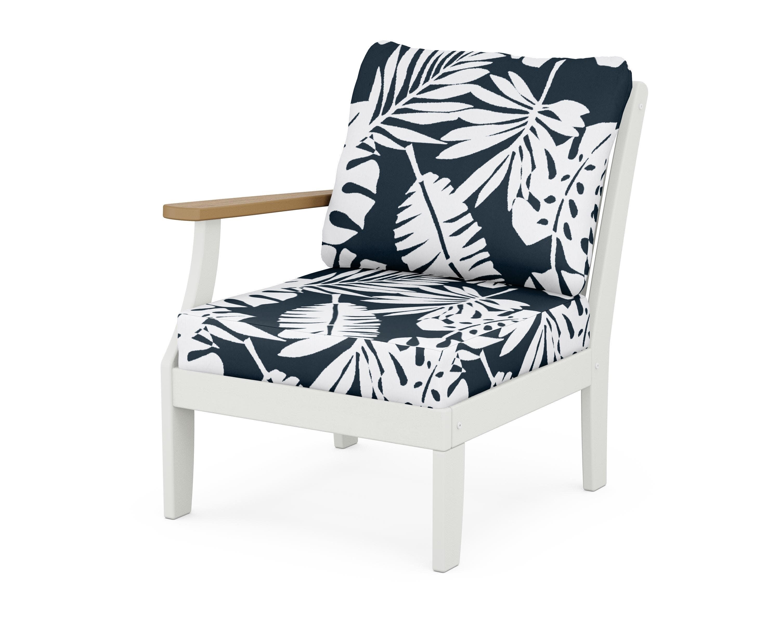 Braxton Modular Left Arm Chair in White / Natural / Leaf Marine Indigo