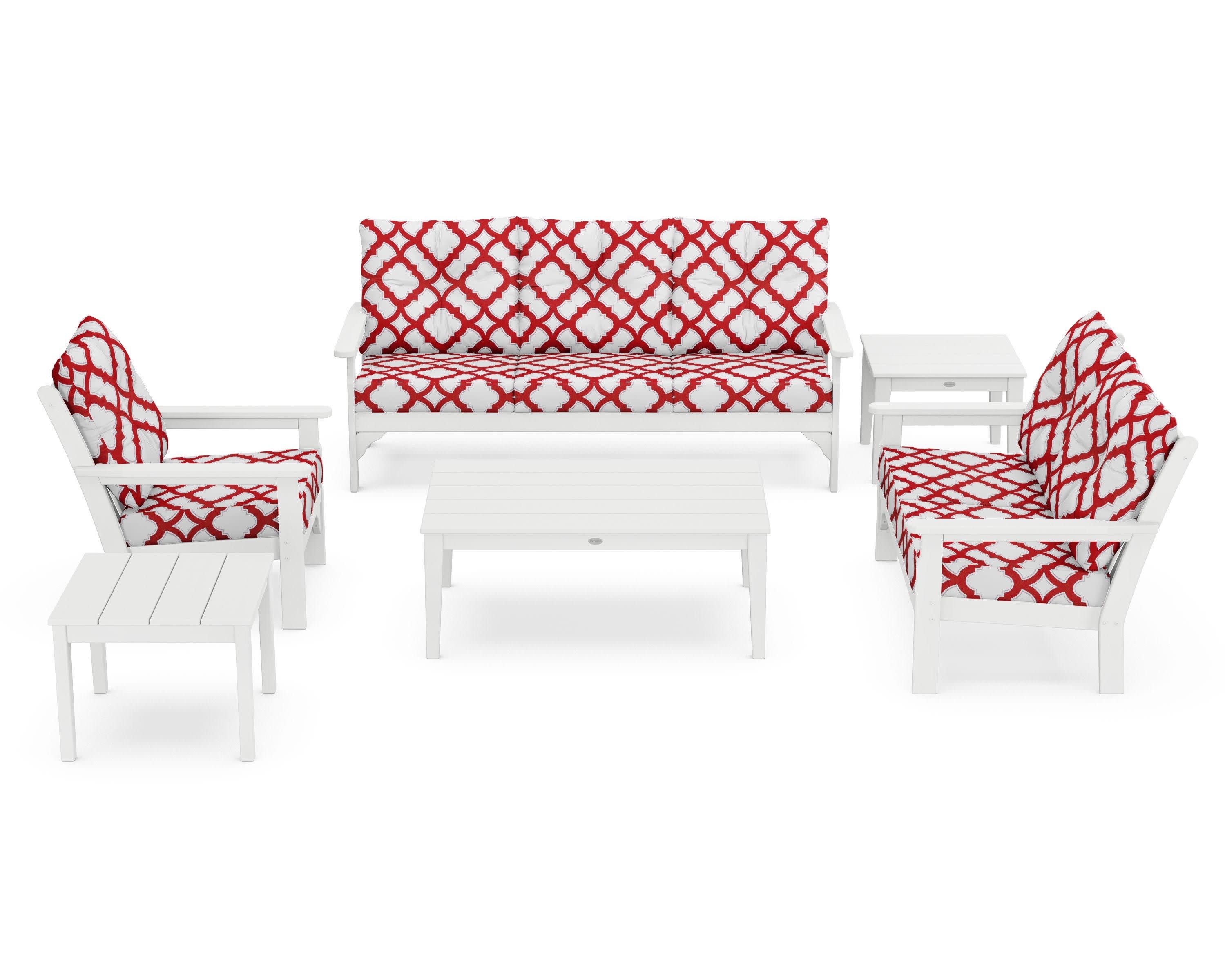 Vineyard 6-Piece Deep Seating Set in White / Trellis Crimson