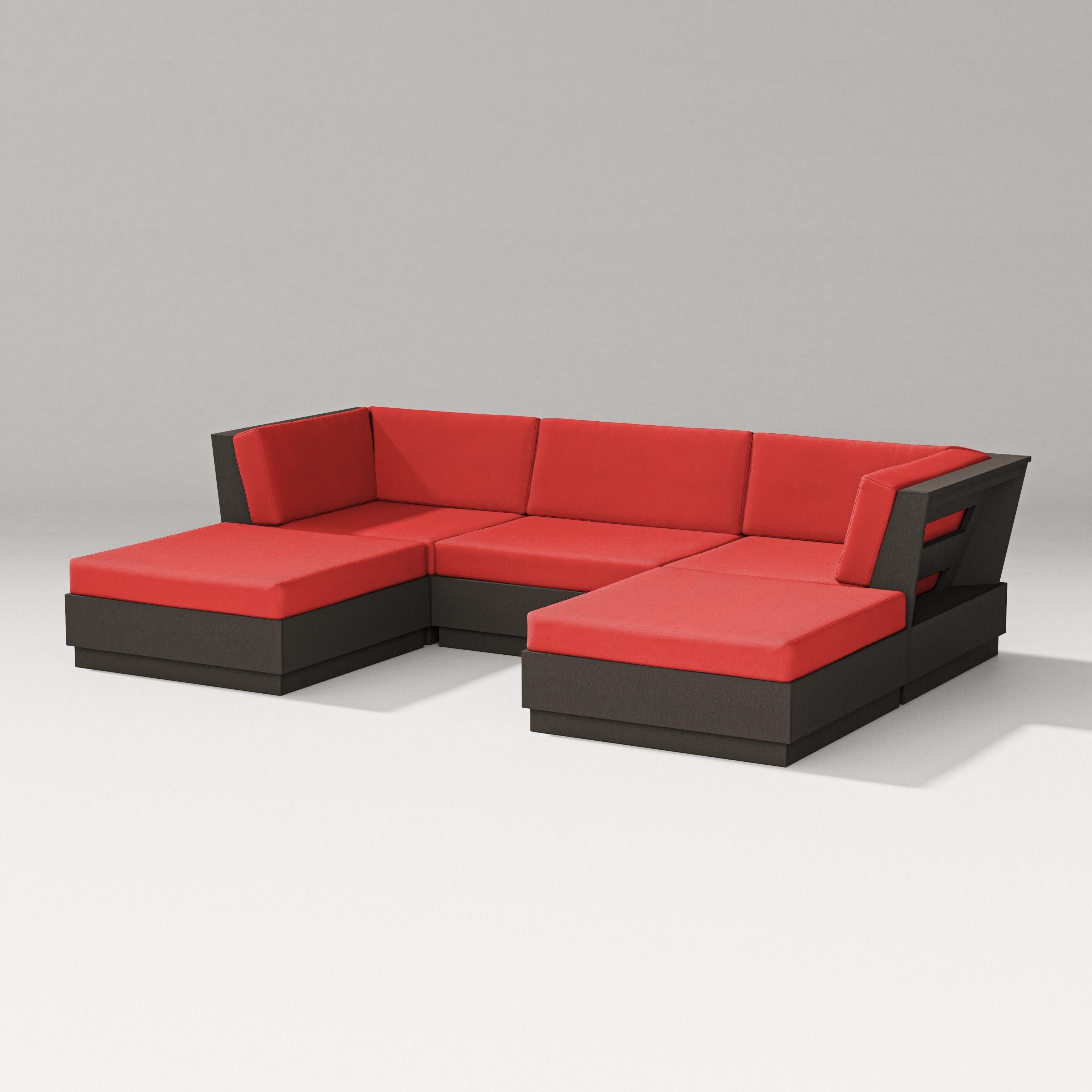 Elevate Double Chaise Sectional in Vintage Coffee / Crimson Linen