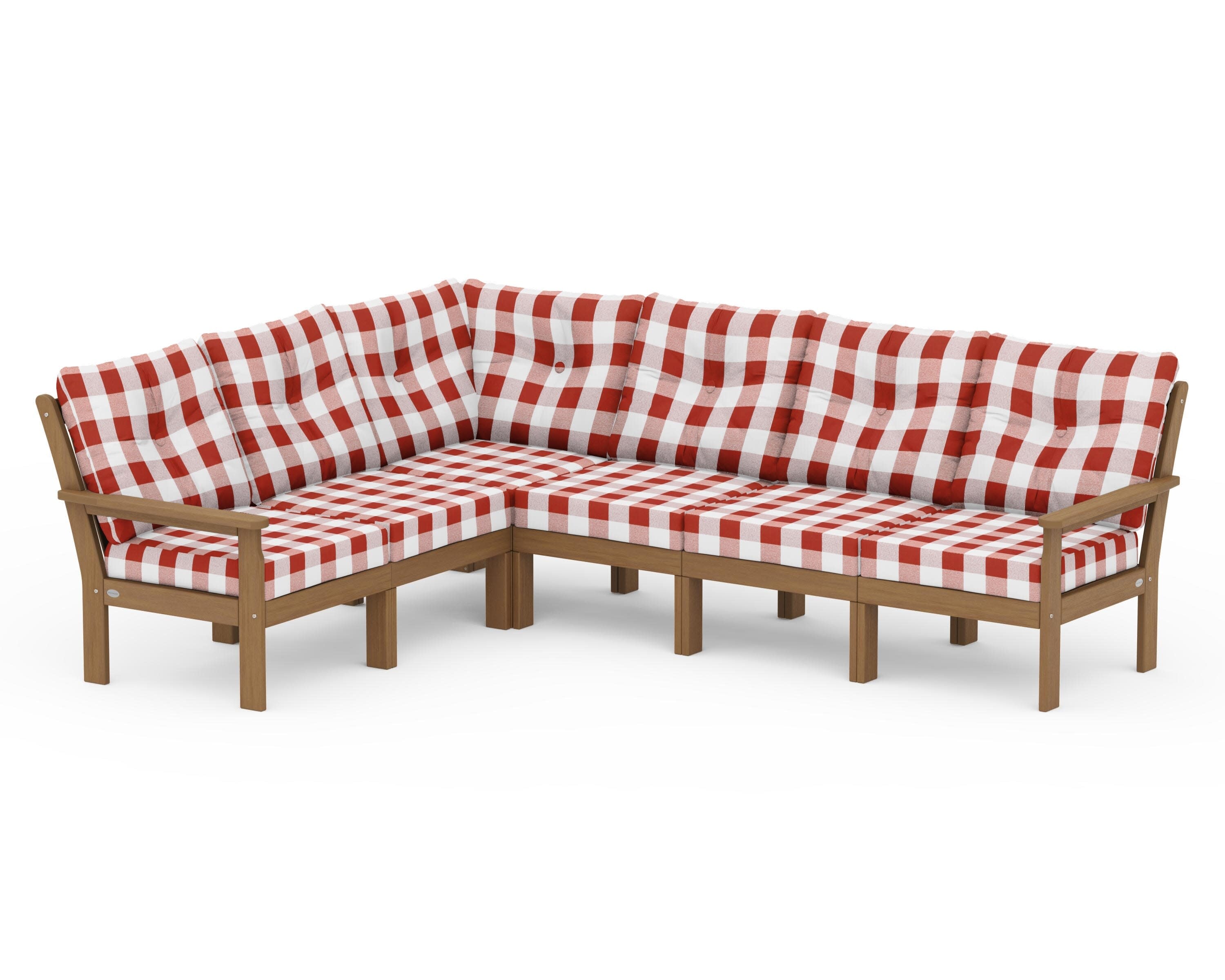 Vineyard 6-Piece Sectional in Natural / Buffalo Plaid Crimson