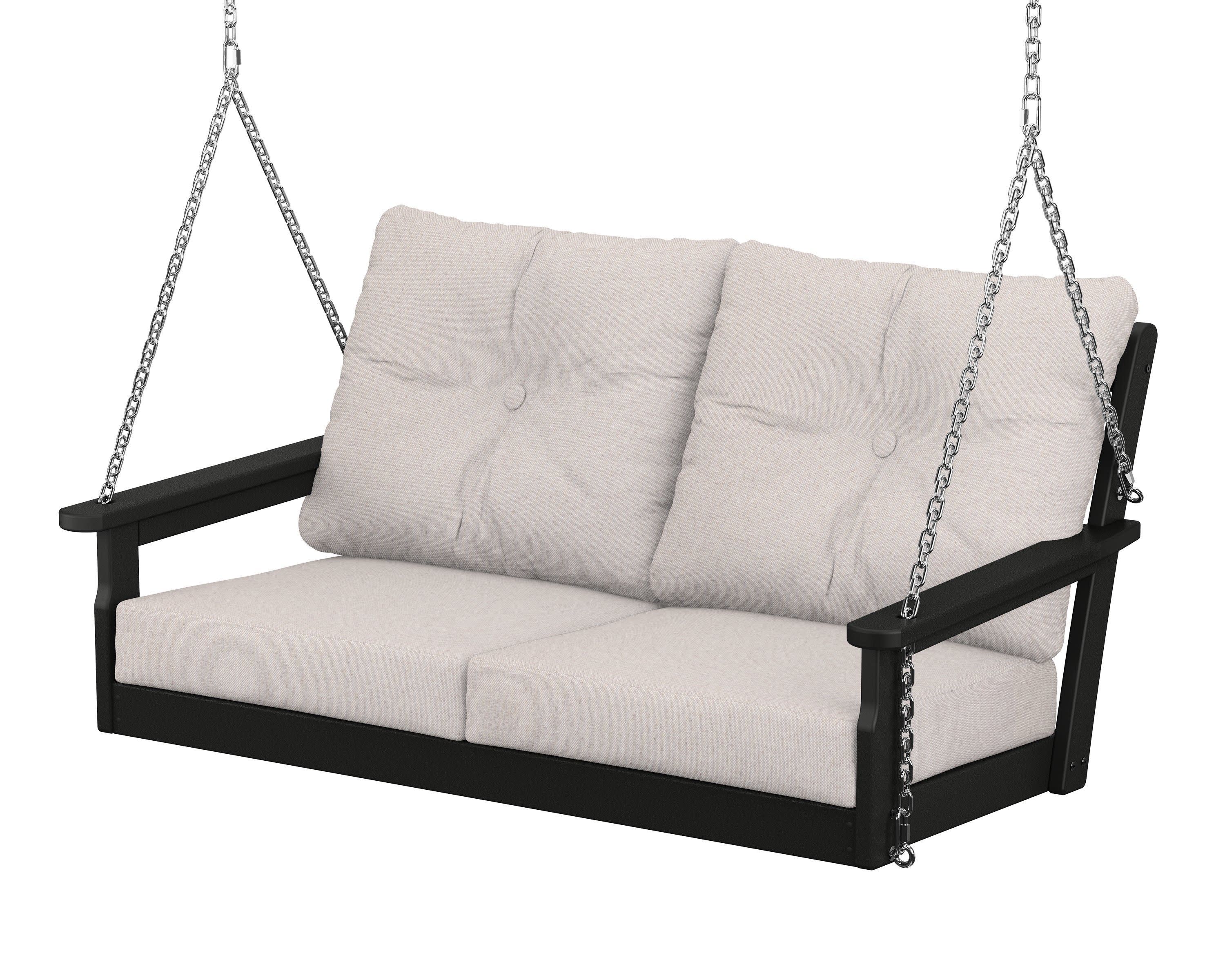 Vineyard Deep Seating Swing in Black / Dune Burlap