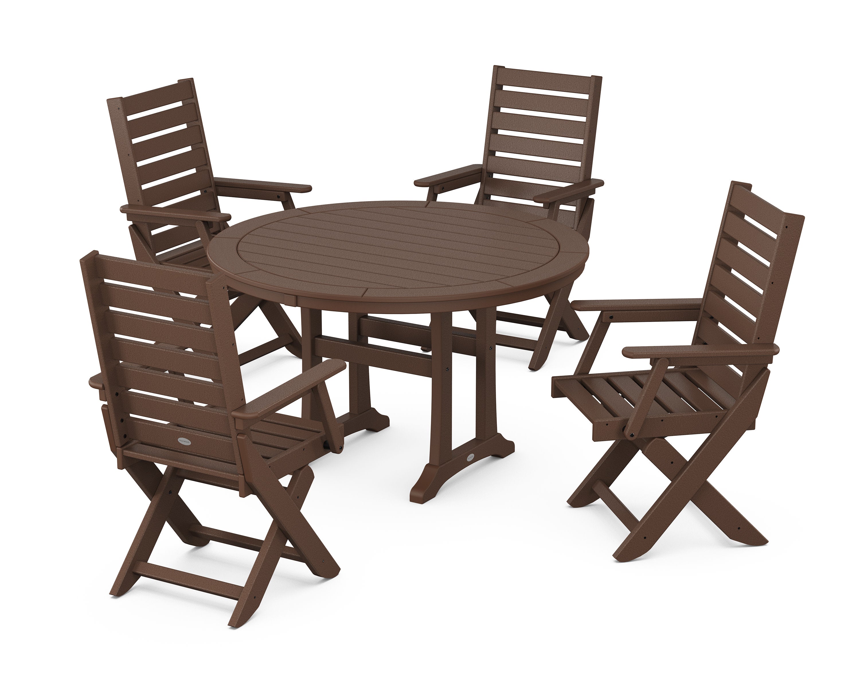 Captain Folding Chair 5-Piece Round Dining Set with Trestle Legs in Mahogany