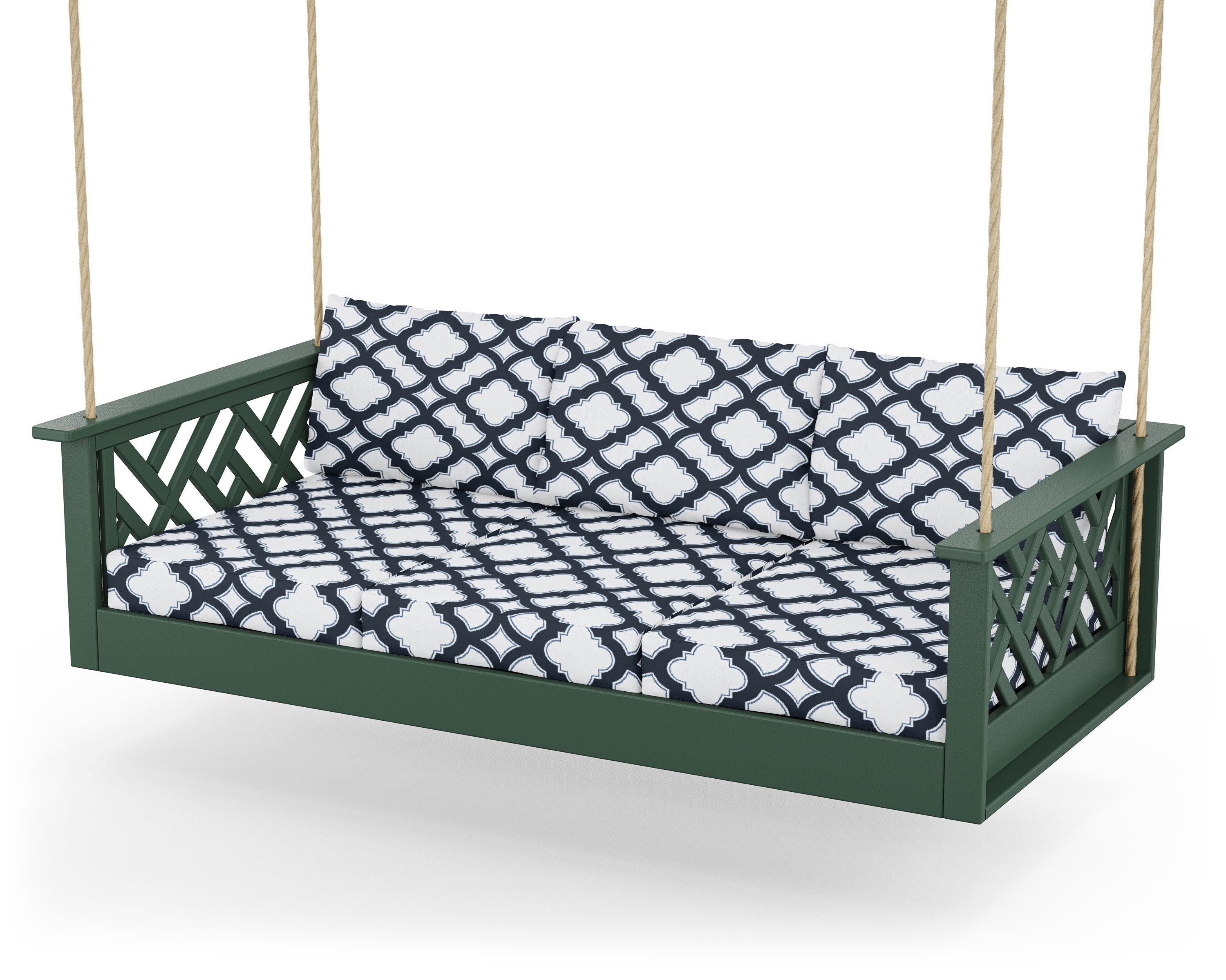 Chippendale Daybed Swing in Green / Trellis Marine Indigo