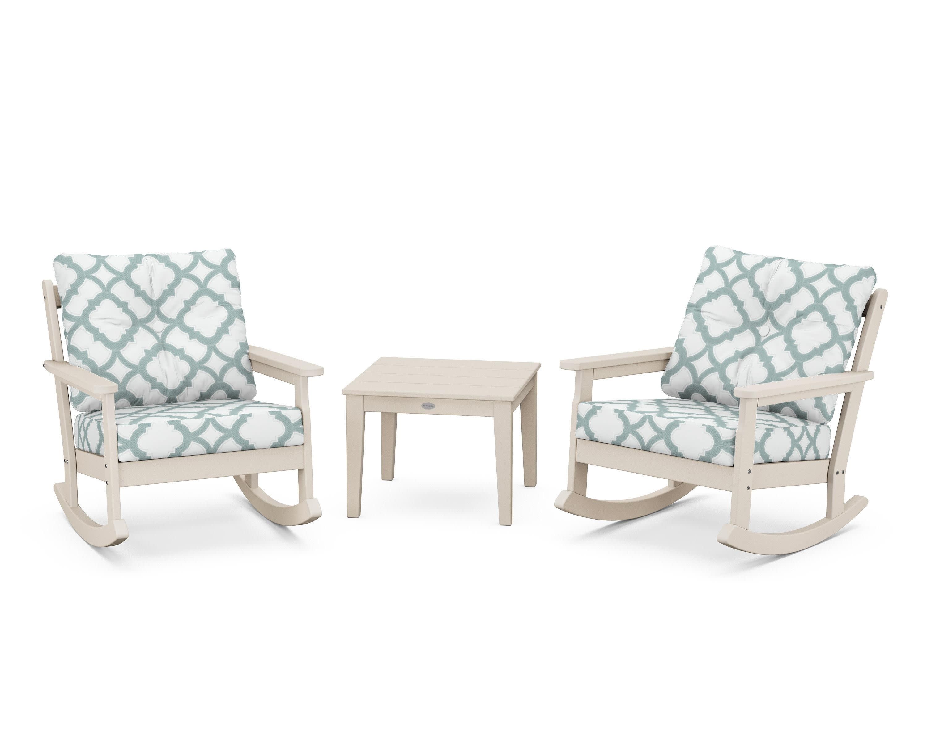Vineyard 3-Piece Deep Seating Rocker Set in Sand / Trellis Glacier Spa