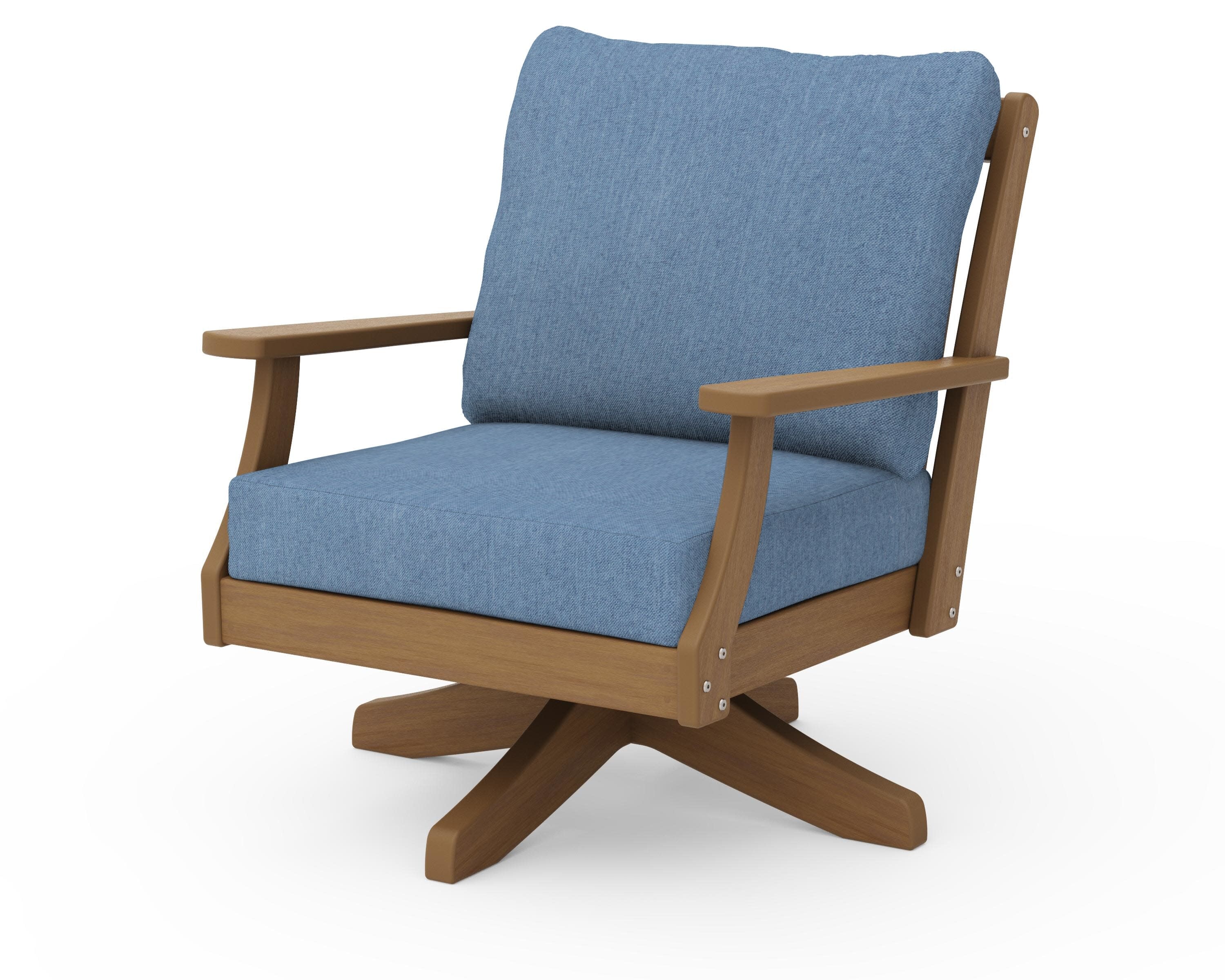 Braxton Deep Seating Swivel Chair in Natural / Sky Blue