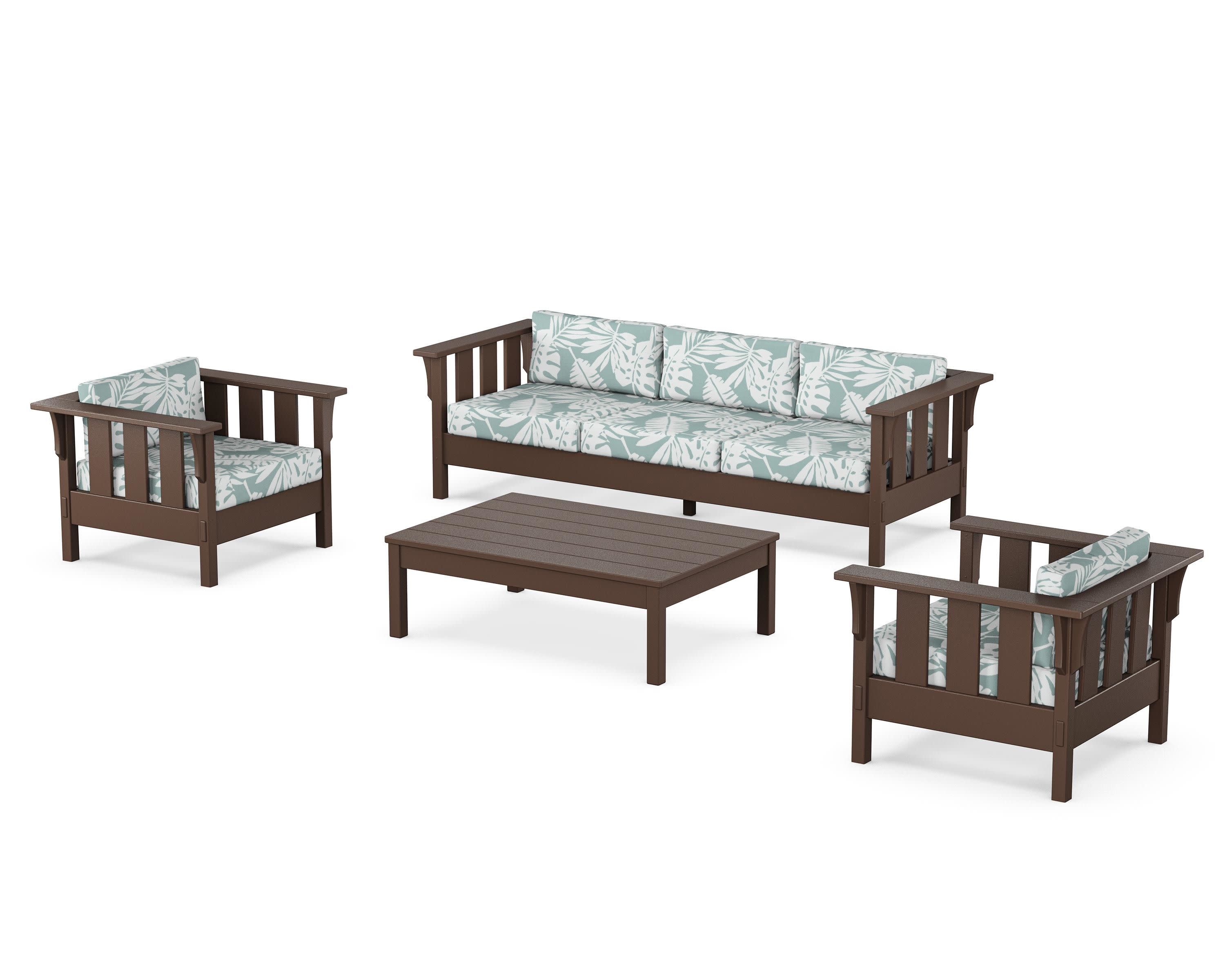 Acadia 4-Piece Deep Seating Set with Sofa in Mahogany / Leaf Glacier Spa