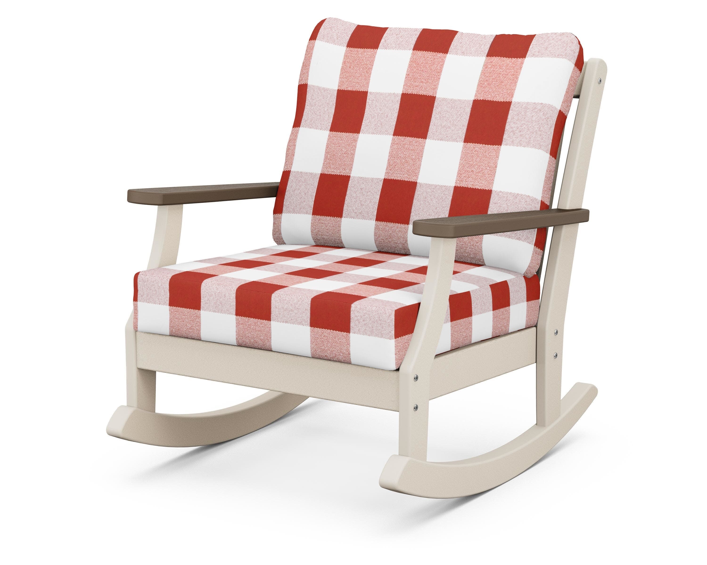 Braxton Deep Seating Rocking Chair in Sand / Kona / Buffalo Plaid Crimson