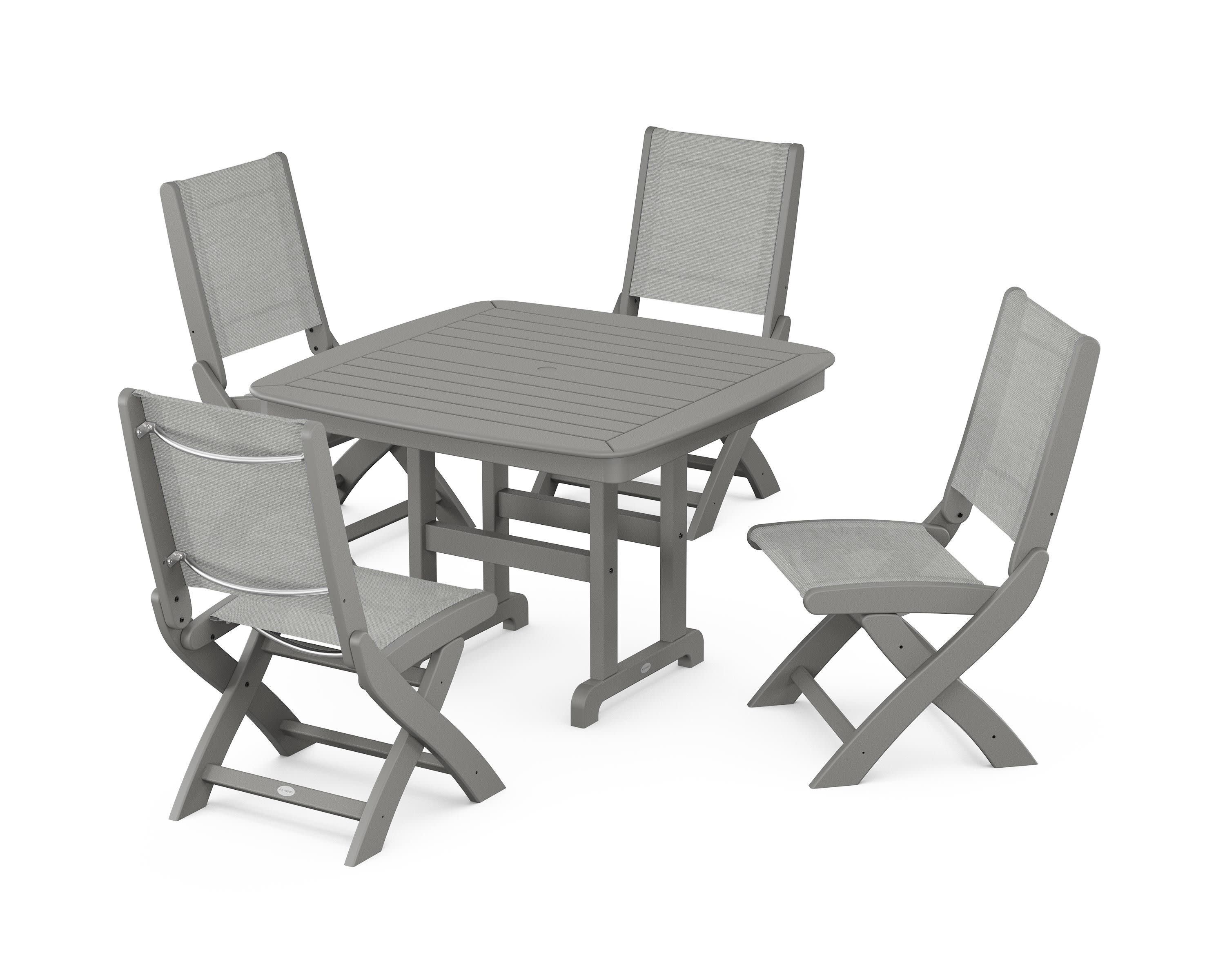 Coastal Folding Side Chair 5-Piece Dining Set in Slate Grey / Metallic Sling