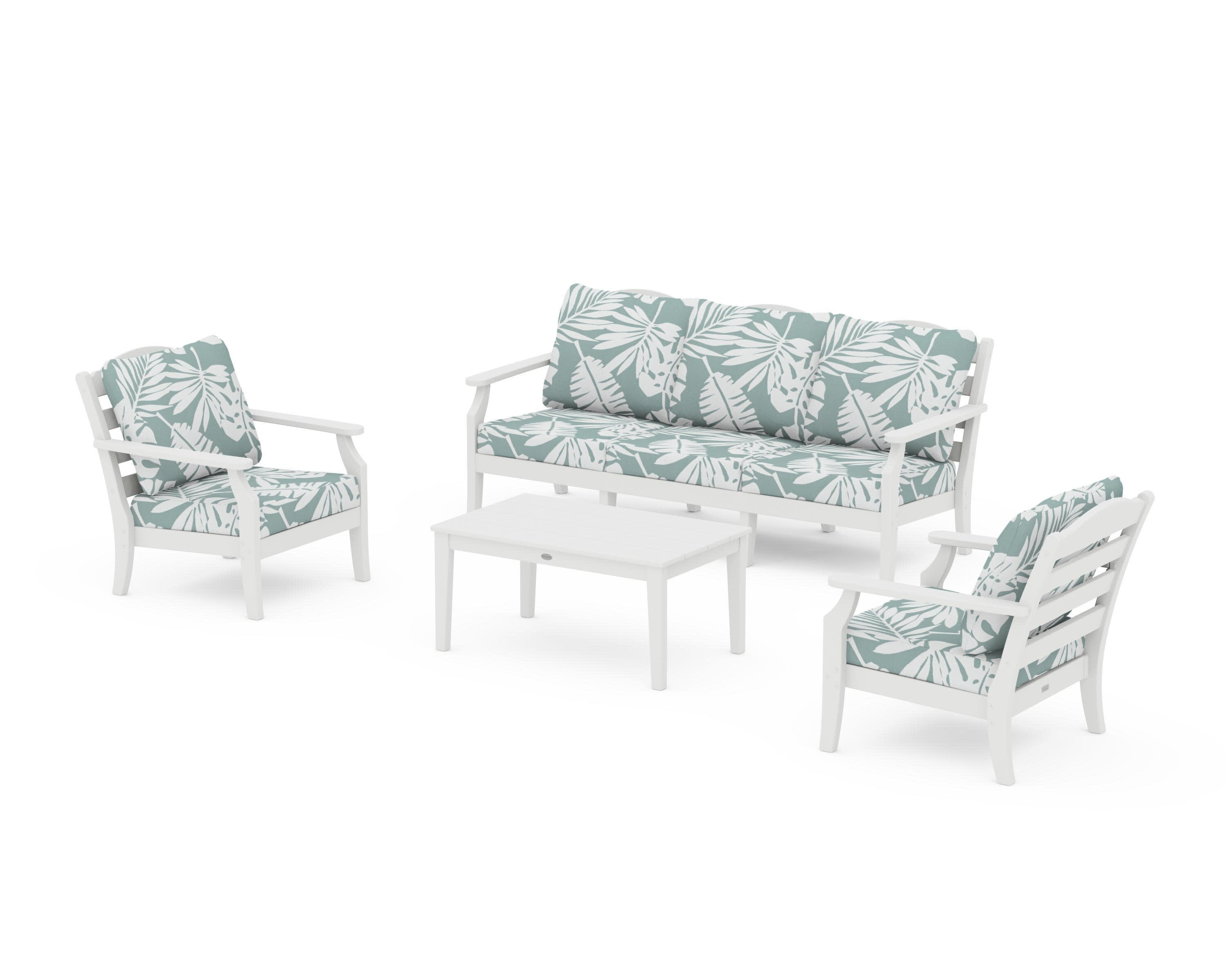 Savannah 4-Piece Deep Seating Set with Sofa in White / Leaf Glacier Spa