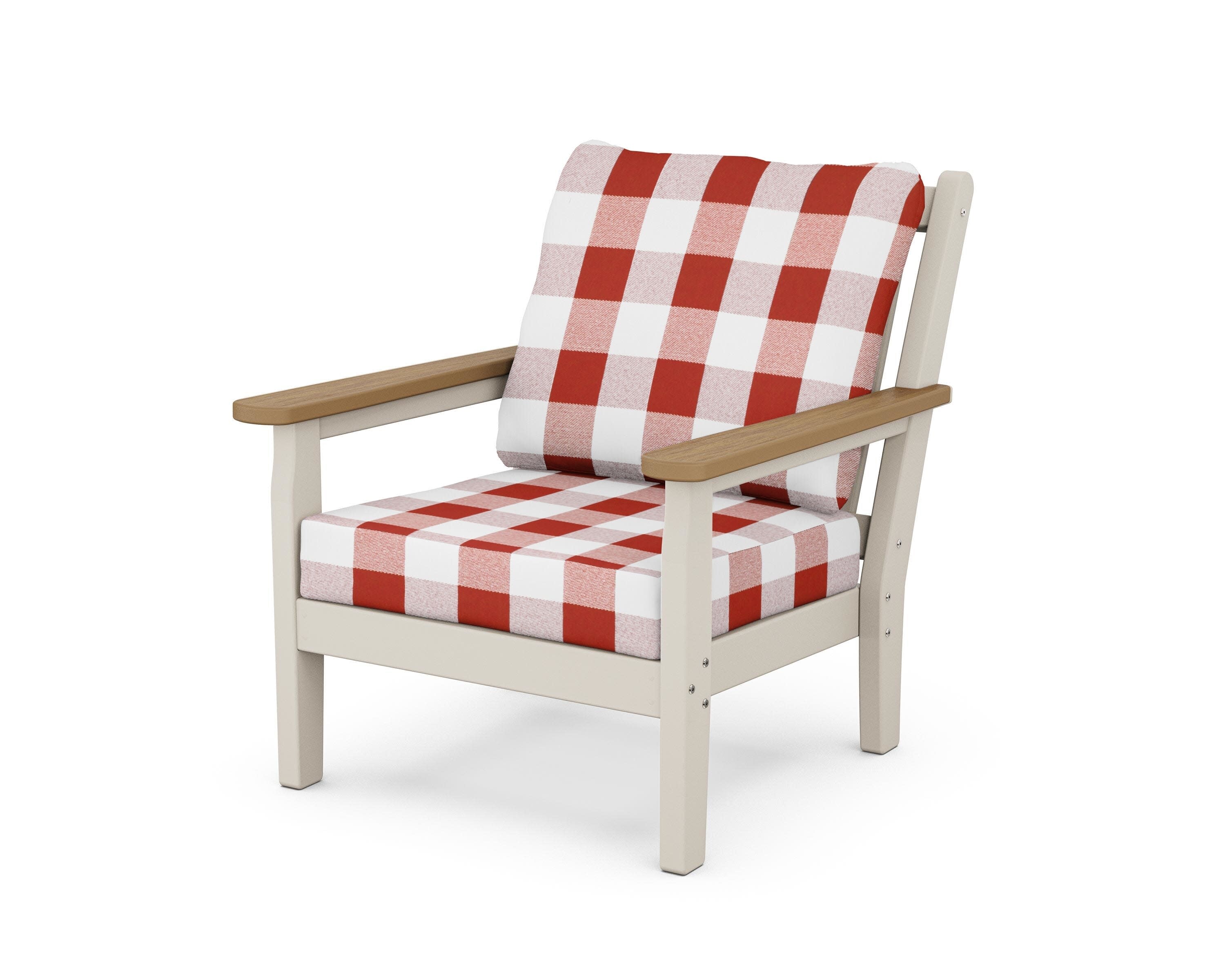 Chippendale Deep Seating Chair in Sand / Natural / Buffalo Plaid Crimson