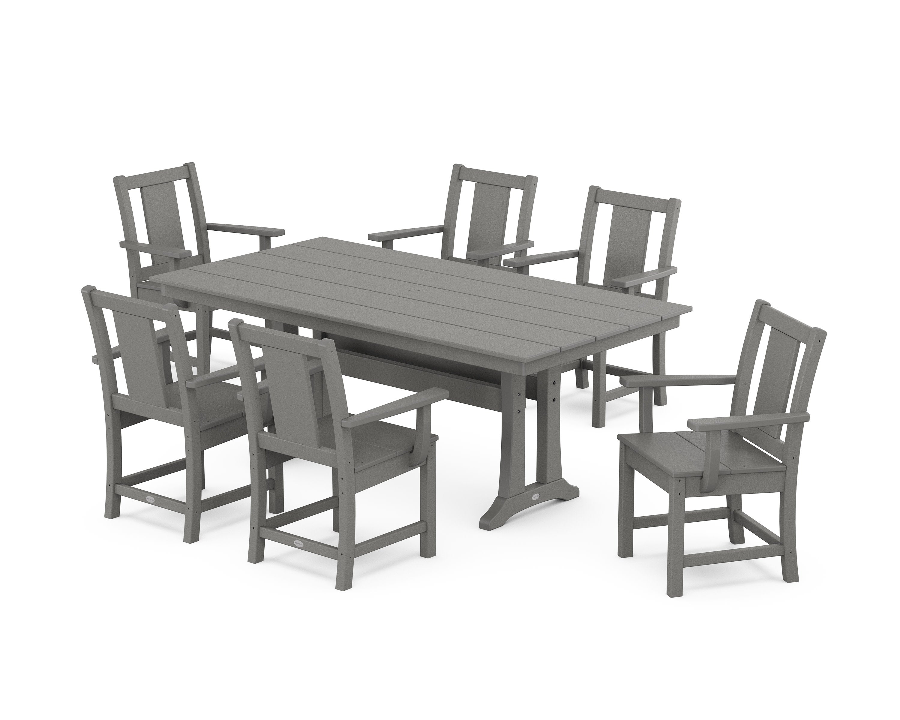 Prairie Arm Chair 7-Piece Farmhouse Dining Set with Trestle Legs in Slate Grey