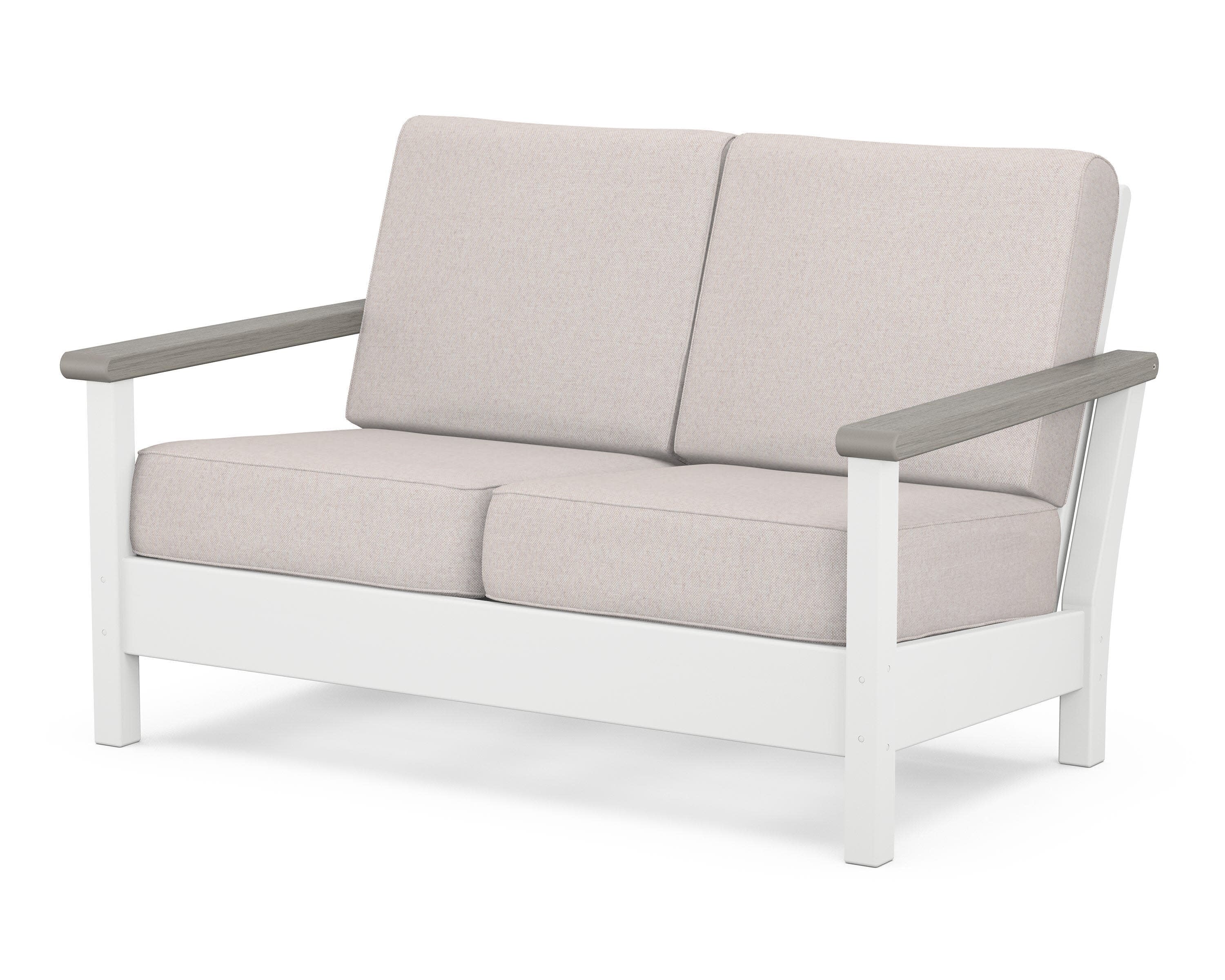 Harbour Deep Seating Loveseat in White / Driftwood / Dune Burlap