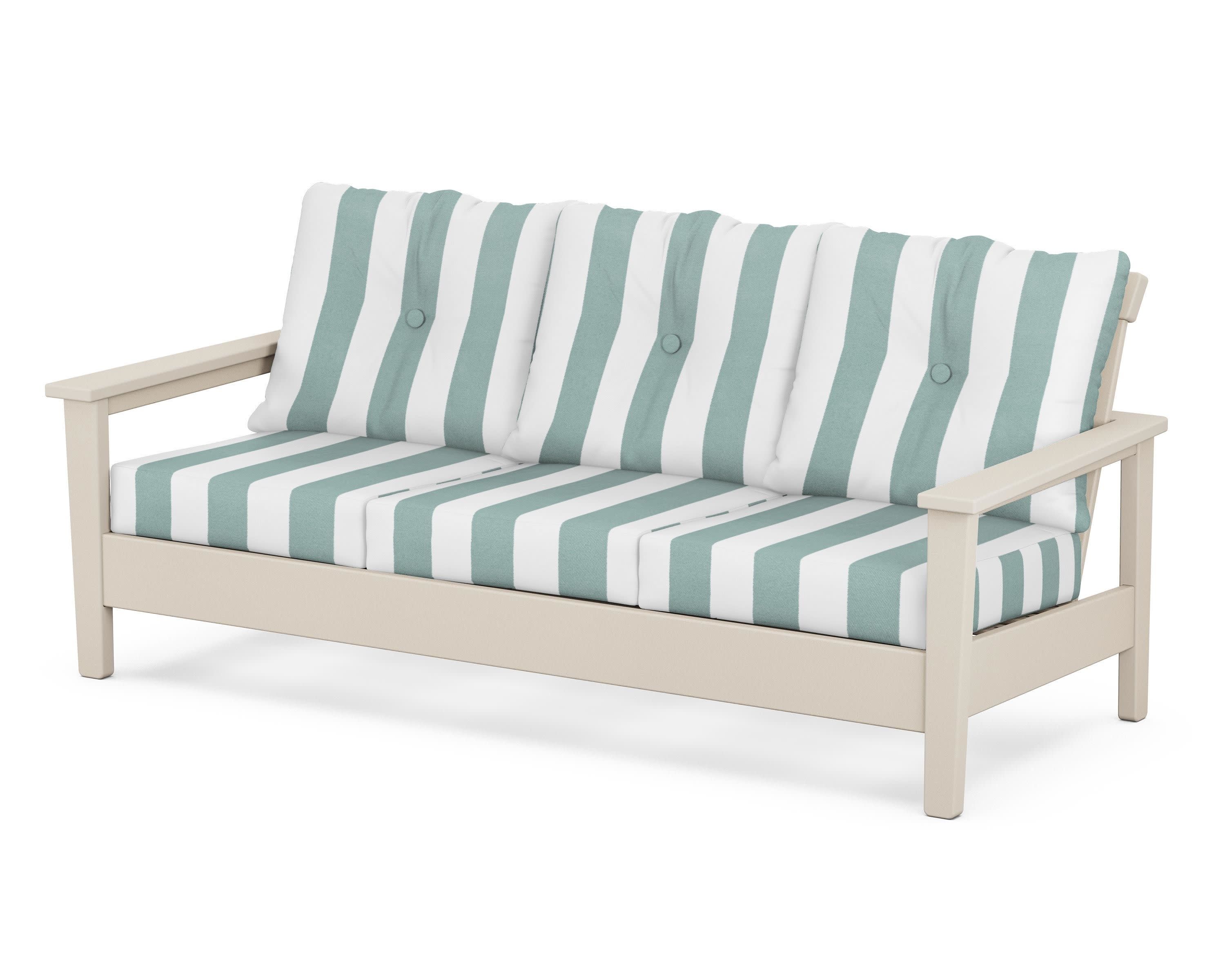 Prescott Deep Seating Sofa in Sand / Cabana Stripe Glacier Spa