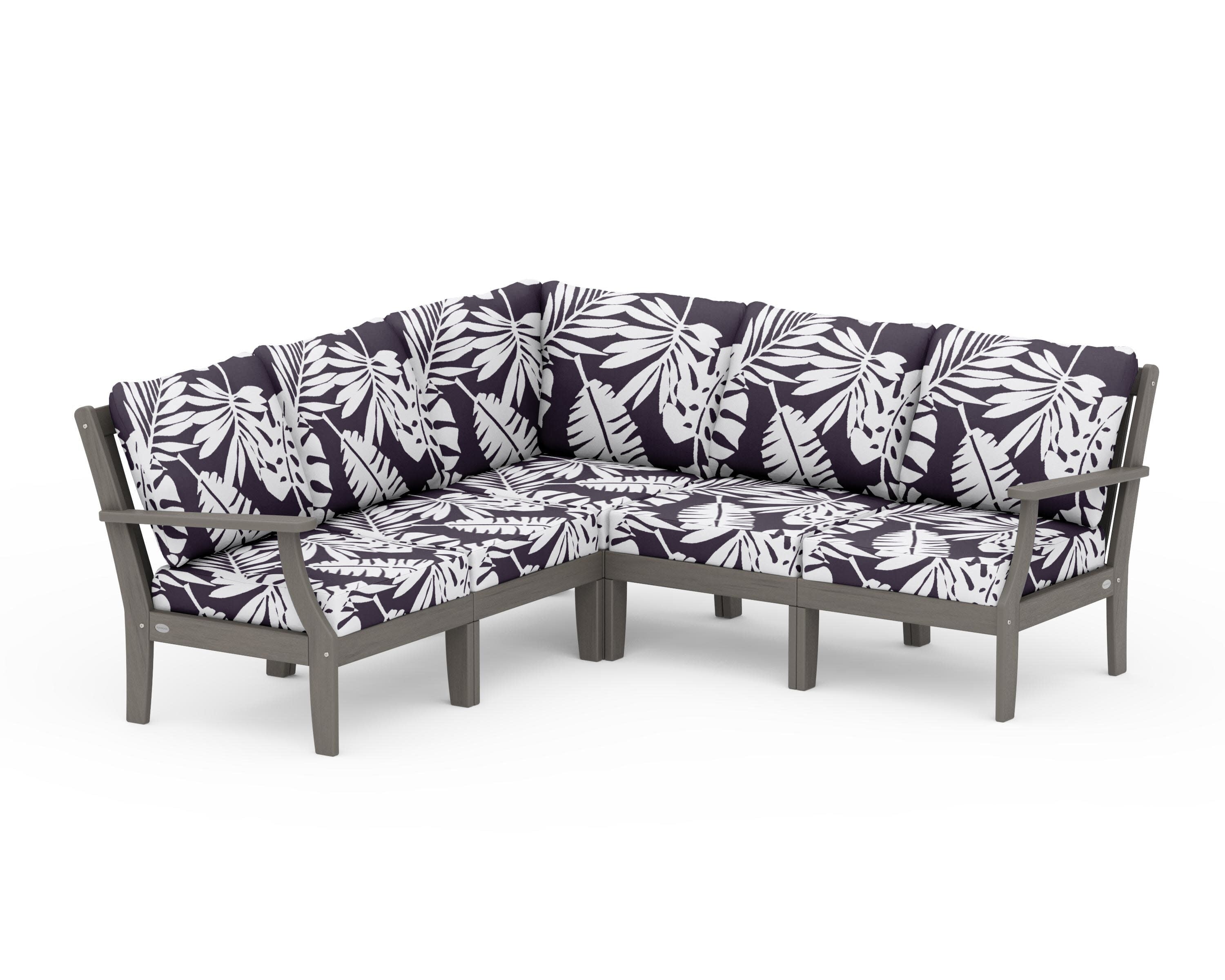 Braxton Modular 5-Piece Deep Seating Set in Driftwood / Leaf Navy