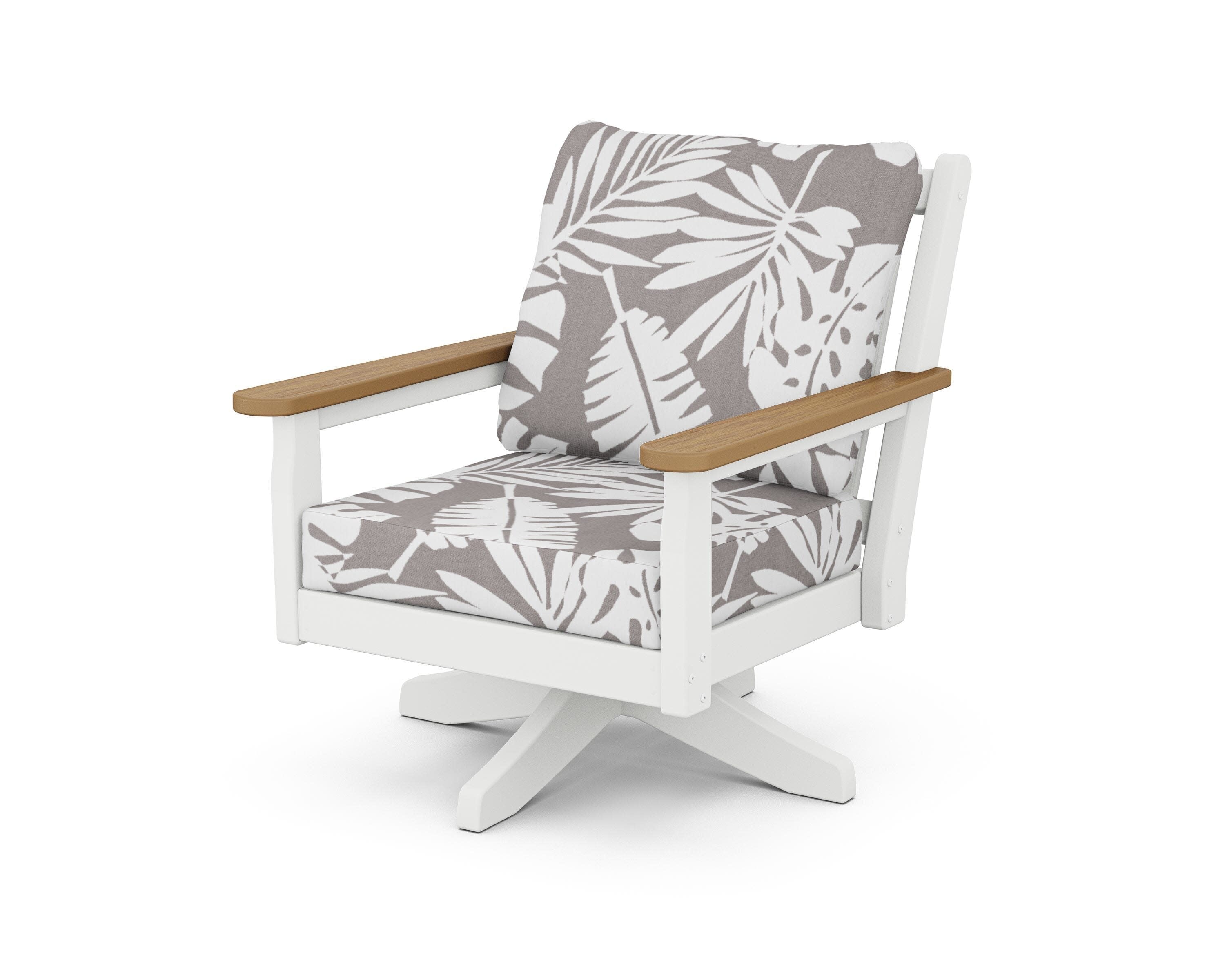 Chippendale Deep Seating Swivel Chair in White / Natural / Leaf Grey Mist