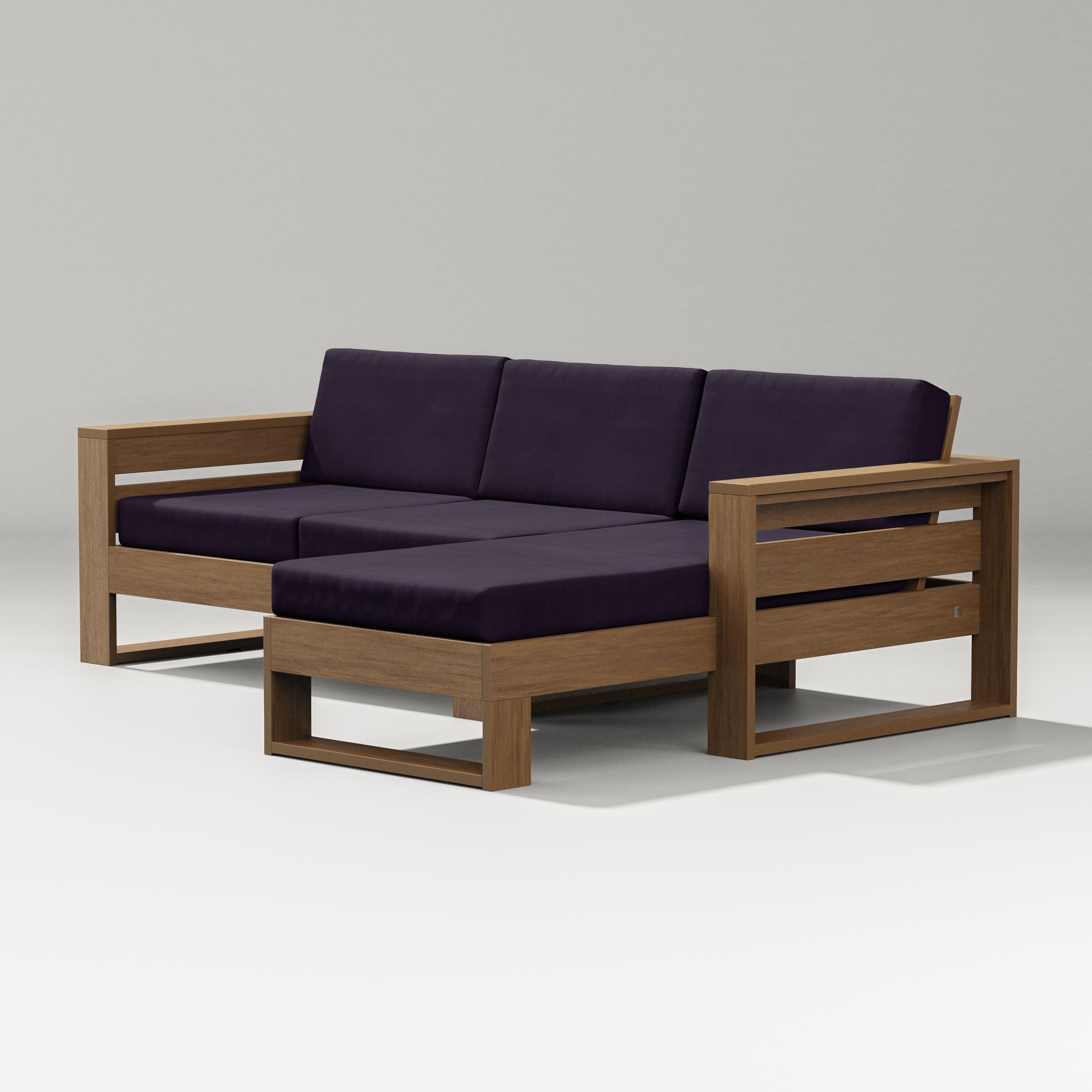 Latitude Right Chaise Sectional in Natural / Navy Linen