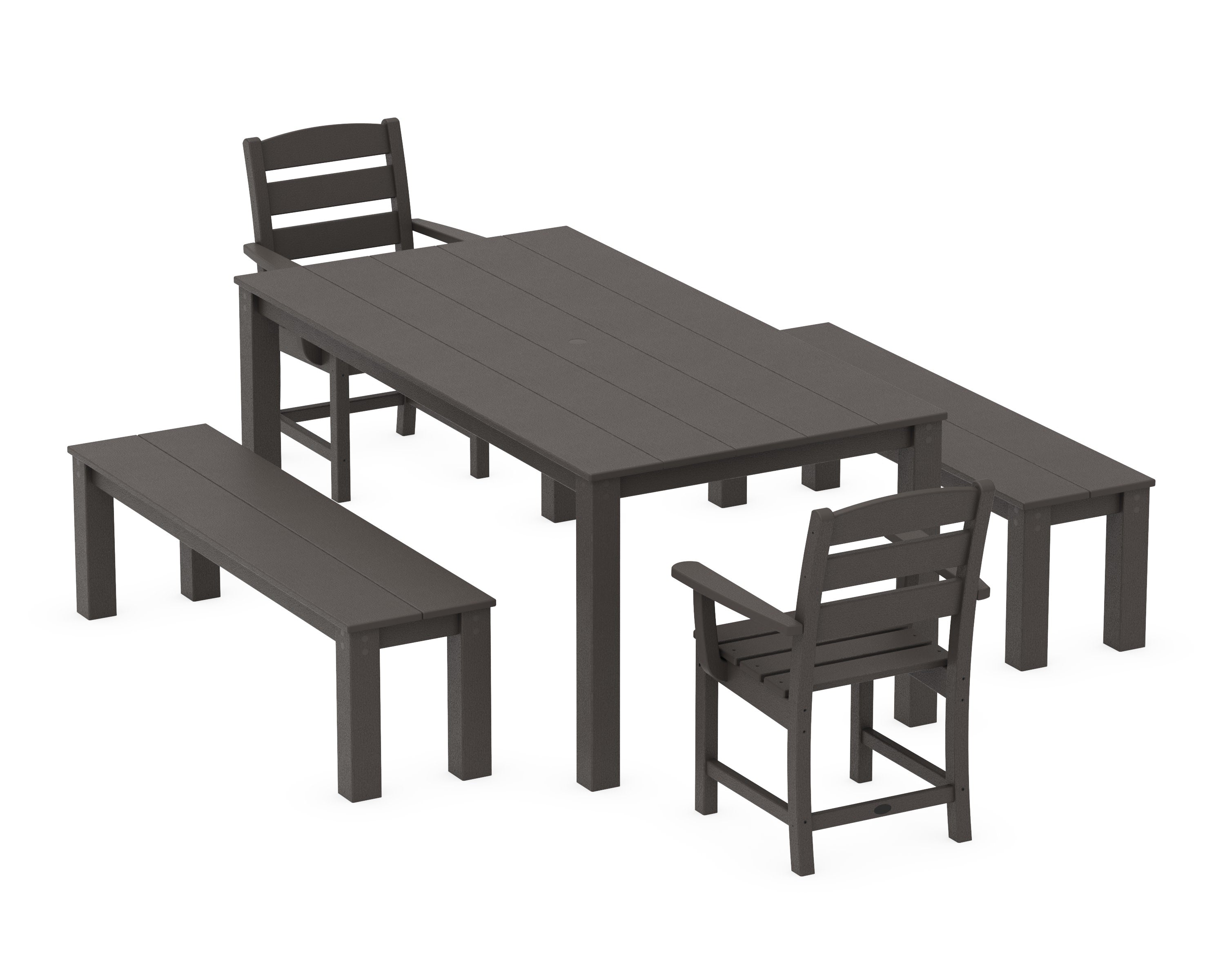 Lakeside 5-Piece Parsons Dining Set with Benches in Vintage Coffee