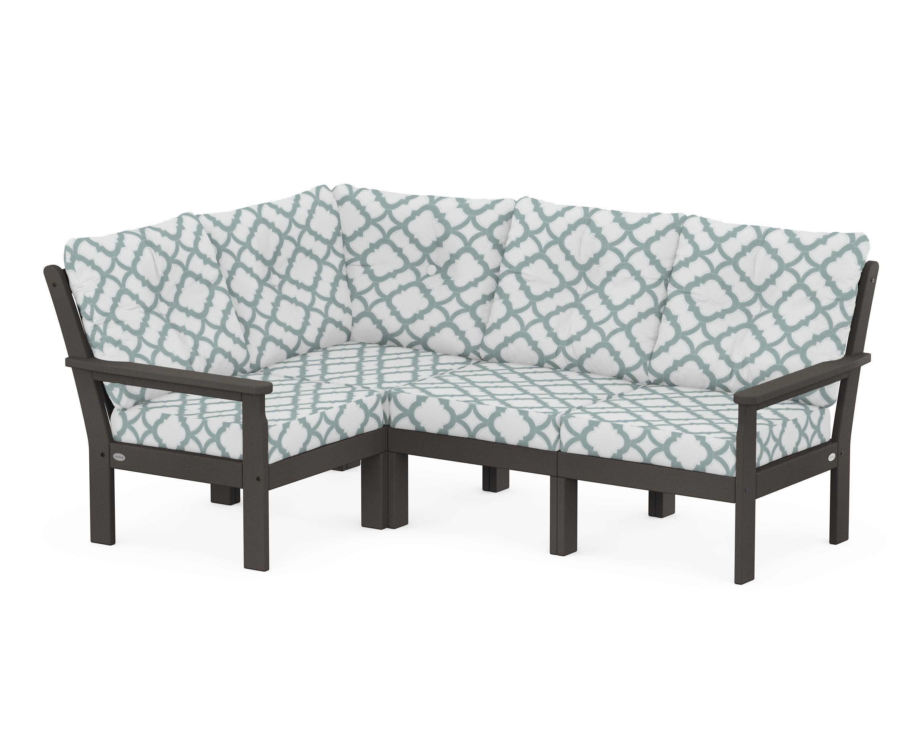 Vineyard 4-Piece Sectional in Vintage Coffee / Trellis Glacier Spa