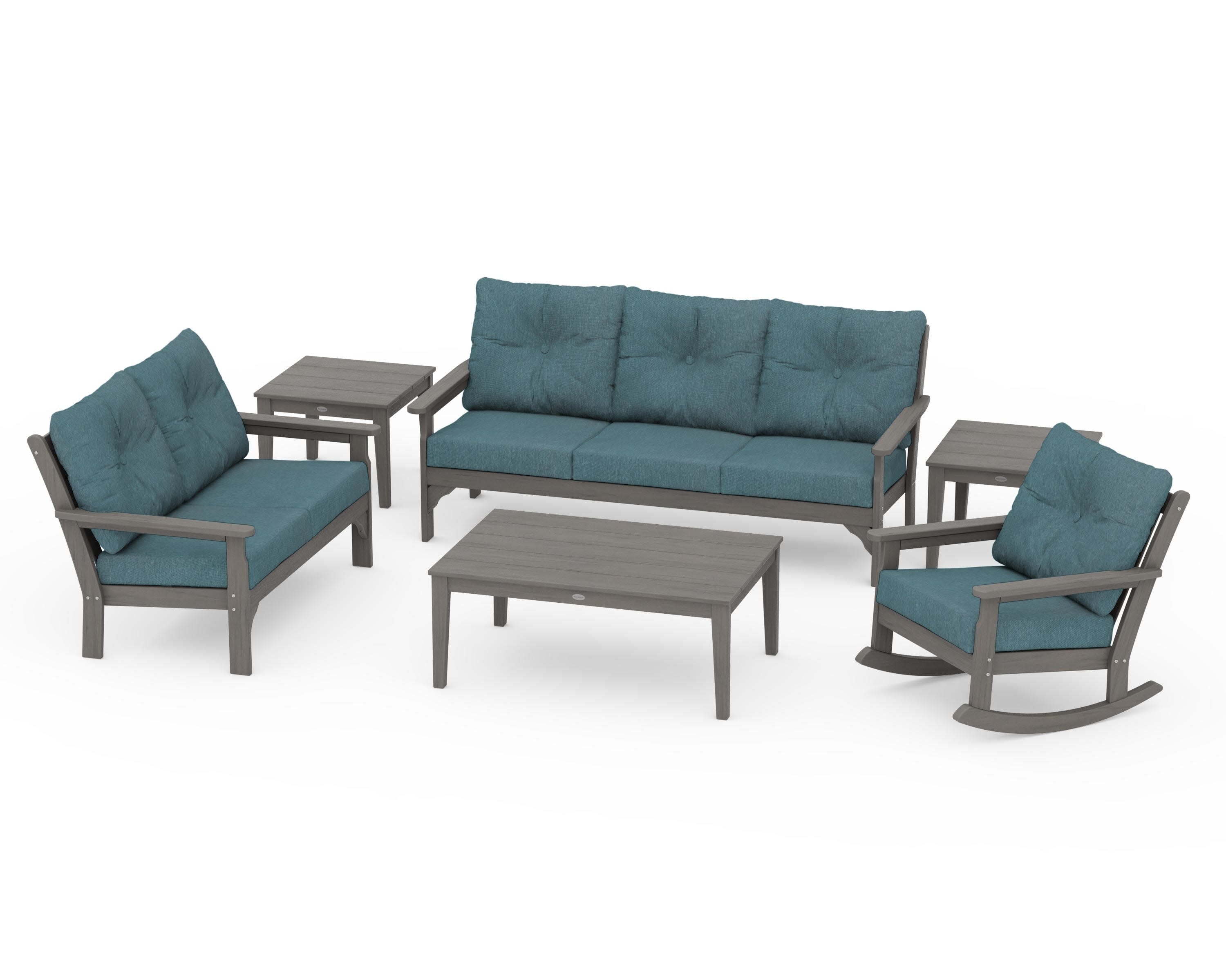 Vineyard 6-Piece Deep Seating Set in Driftwood / Ocean Teal