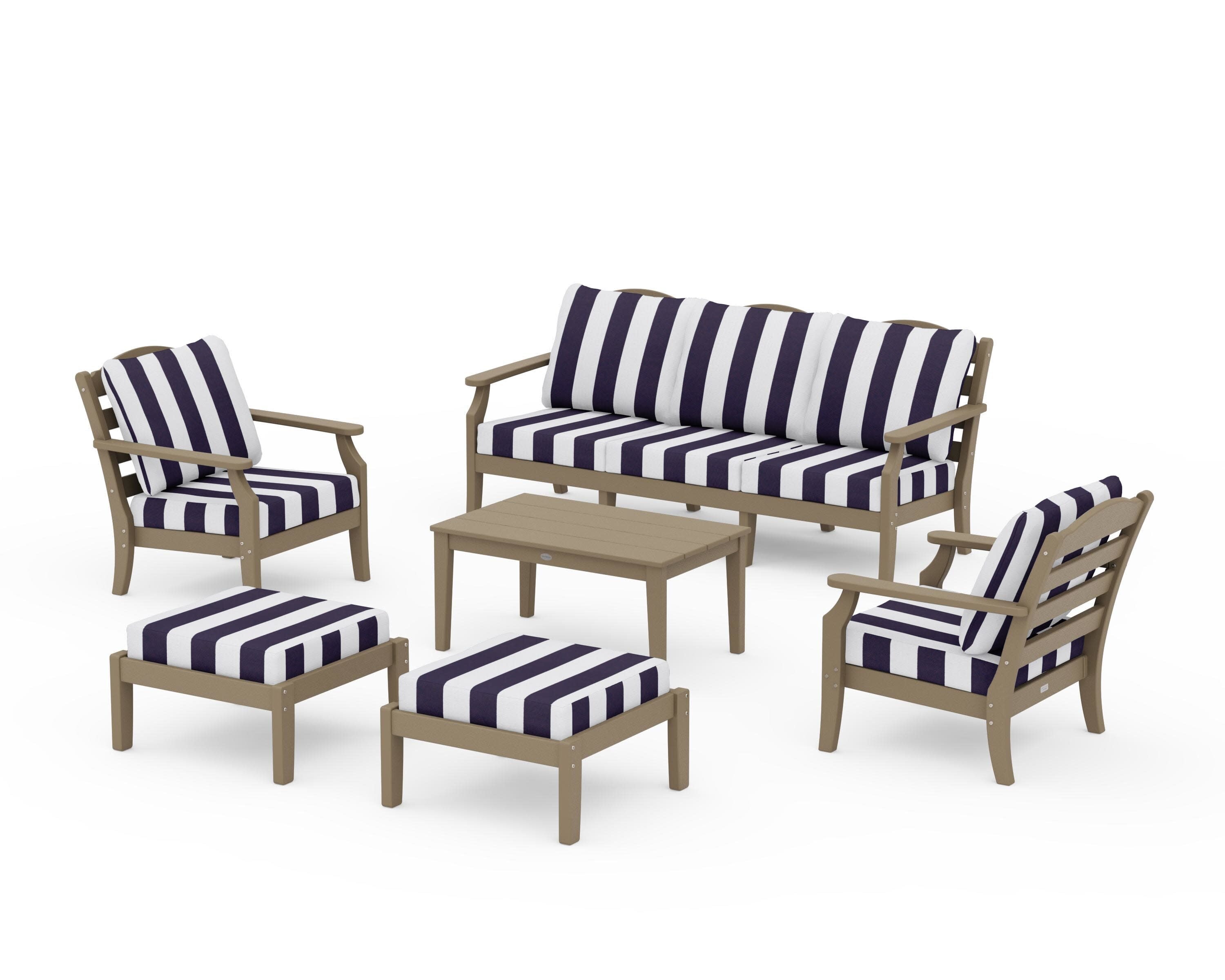 Savannah 6-Piece Lounge Sofa Set in Vintage Sahara / Cabana Stripe Navy