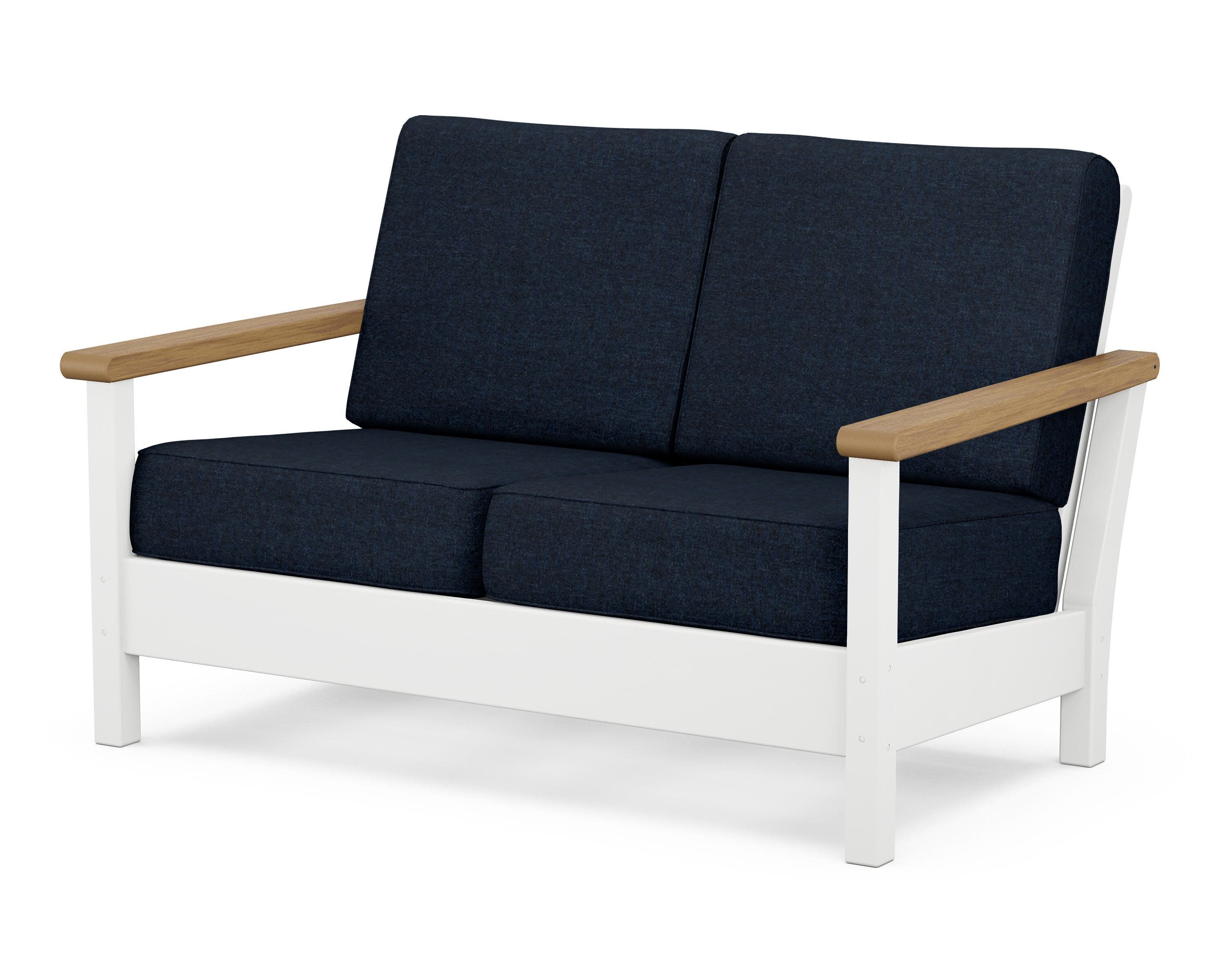 Harbour Deep Seating Loveseat in White / Natural / Marine Indigo