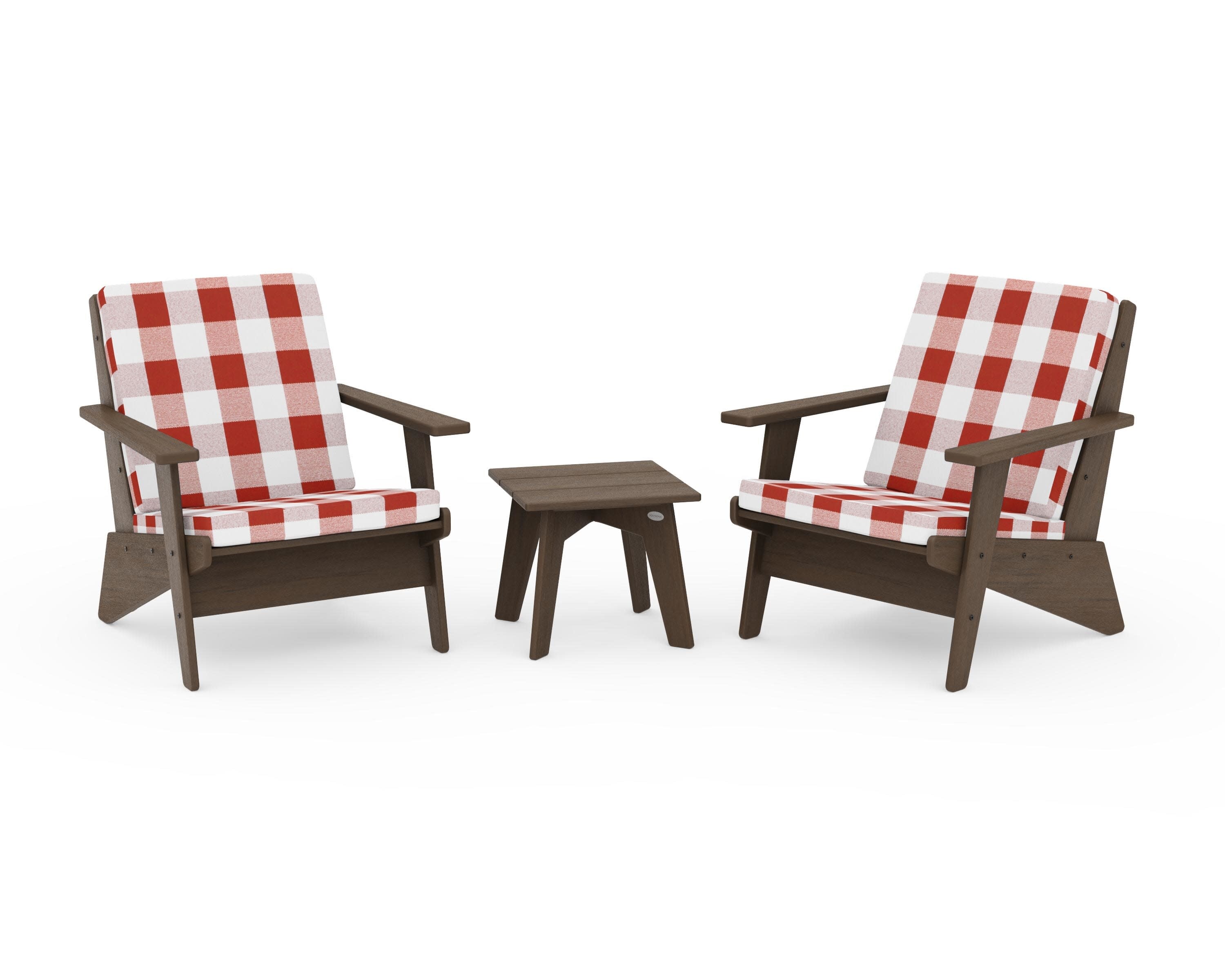 Riviera Modern Lounge 3-Piece Set in Kona / Buffalo Plaid Crimson