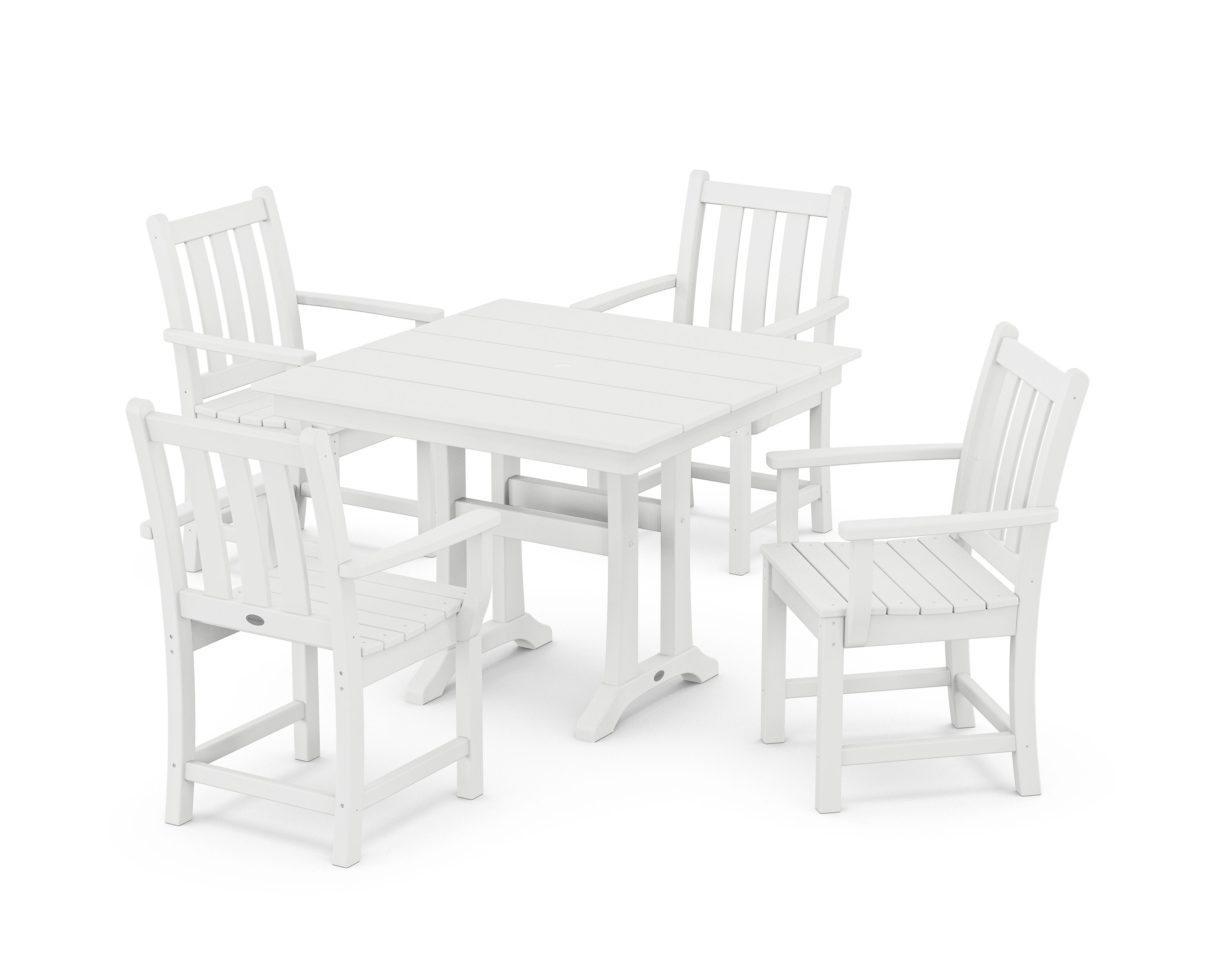 Traditional Garden 5-Piece Farmhouse Dining Set With Trestle Legs in White