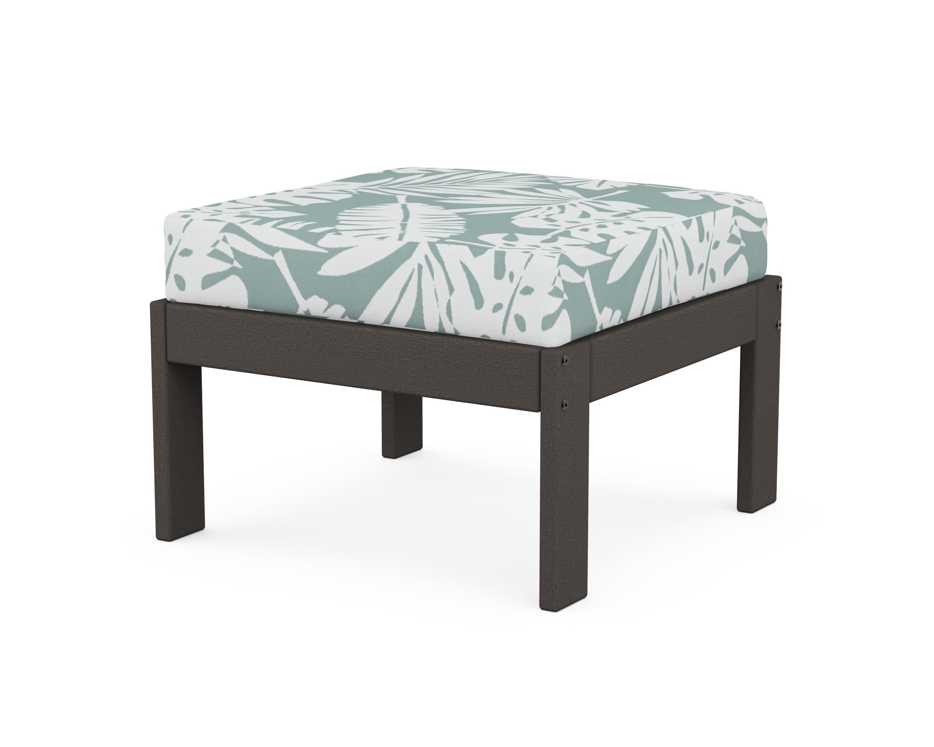 Vineyard Modular Ottoman in Vintage Coffee / Leaf Glacier Spa
