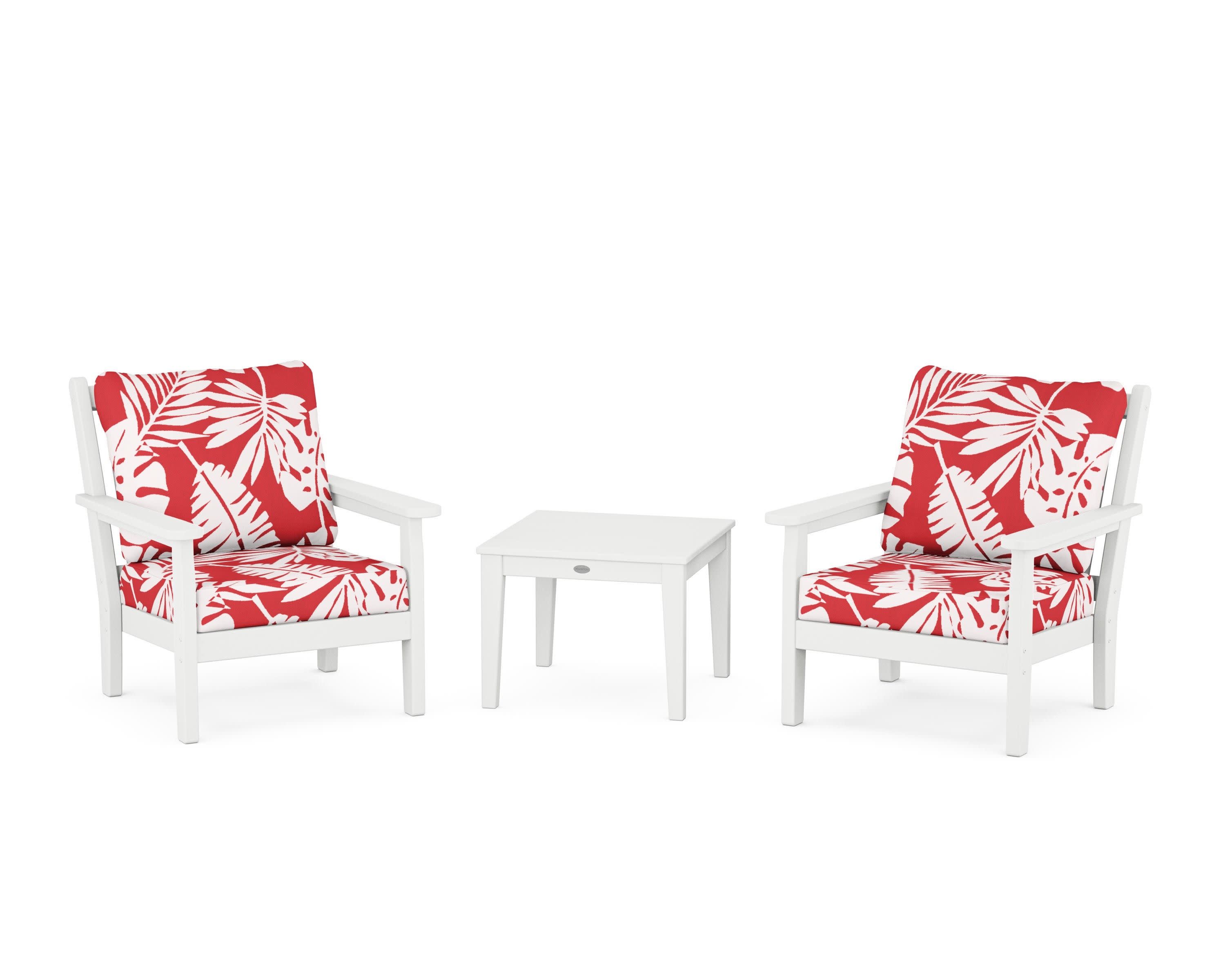 Chippendale 3-Piece Deep Seating Set in White / Leaf Crimson