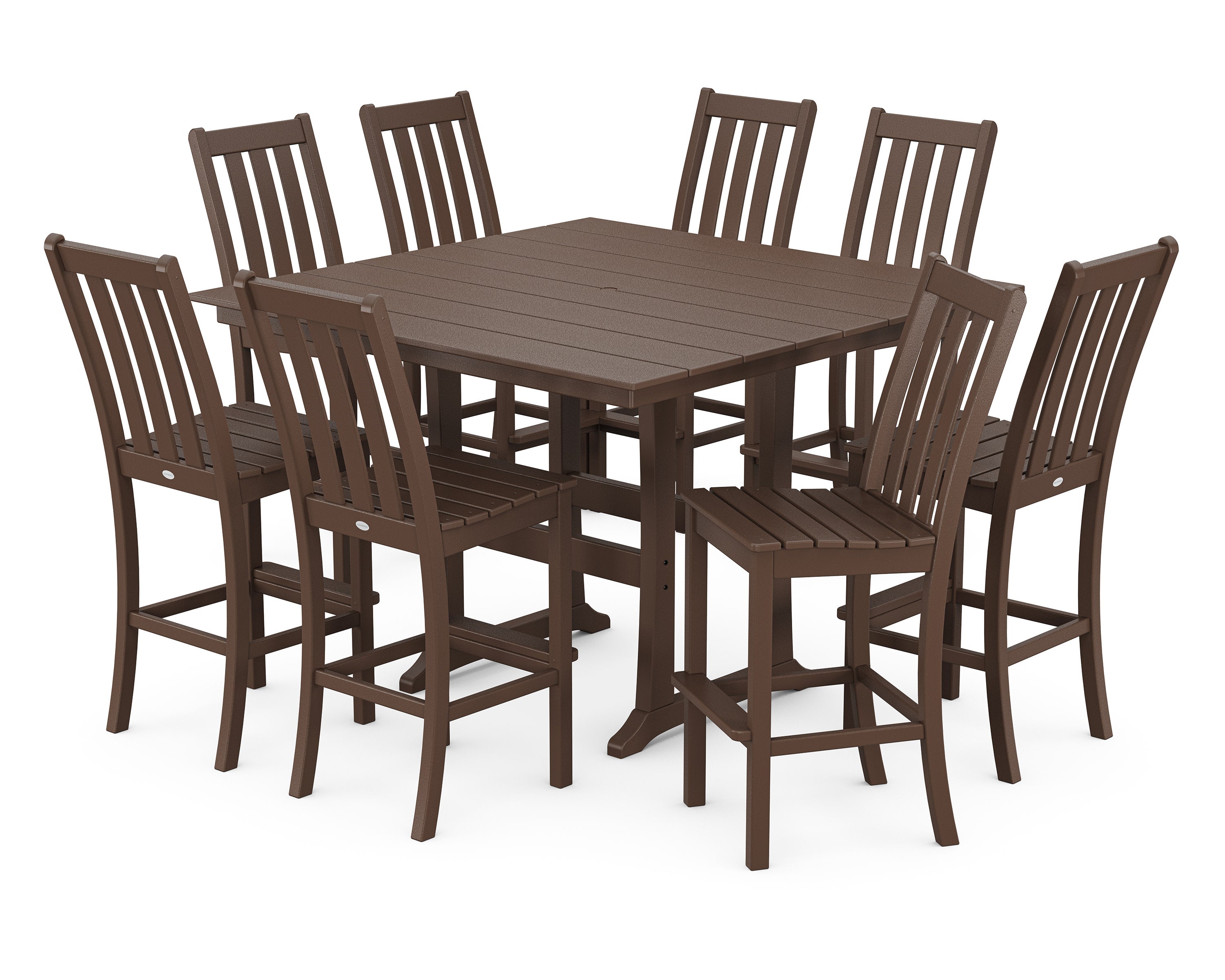 Vineyard 9-Piece Farmhouse Trestle Bar Set in Mahogany