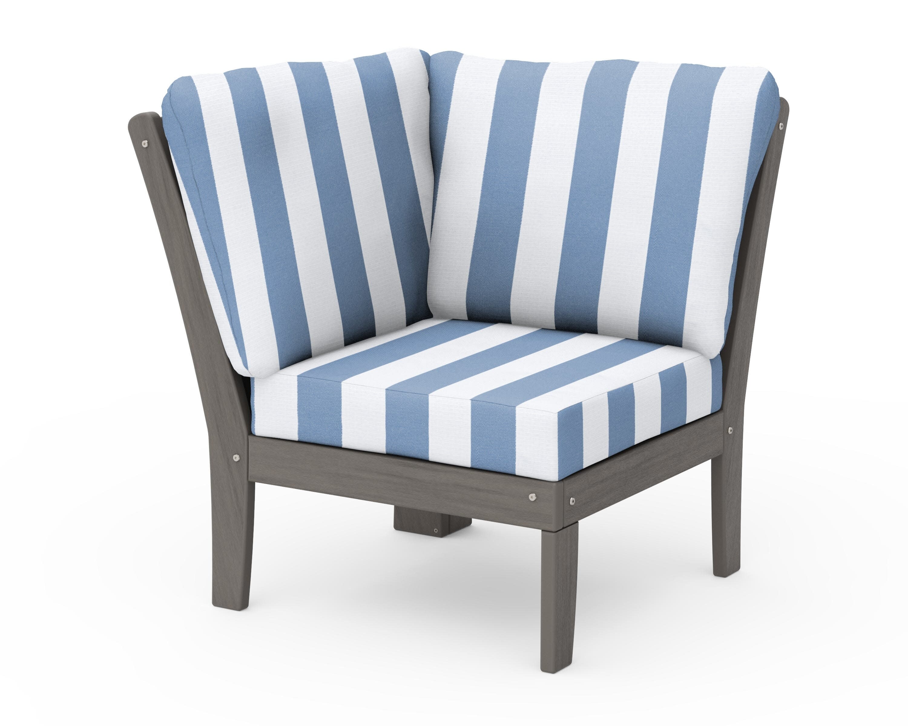 Braxton Modular Corner Chair in Driftwood / Cabana Stripe Sky Blue