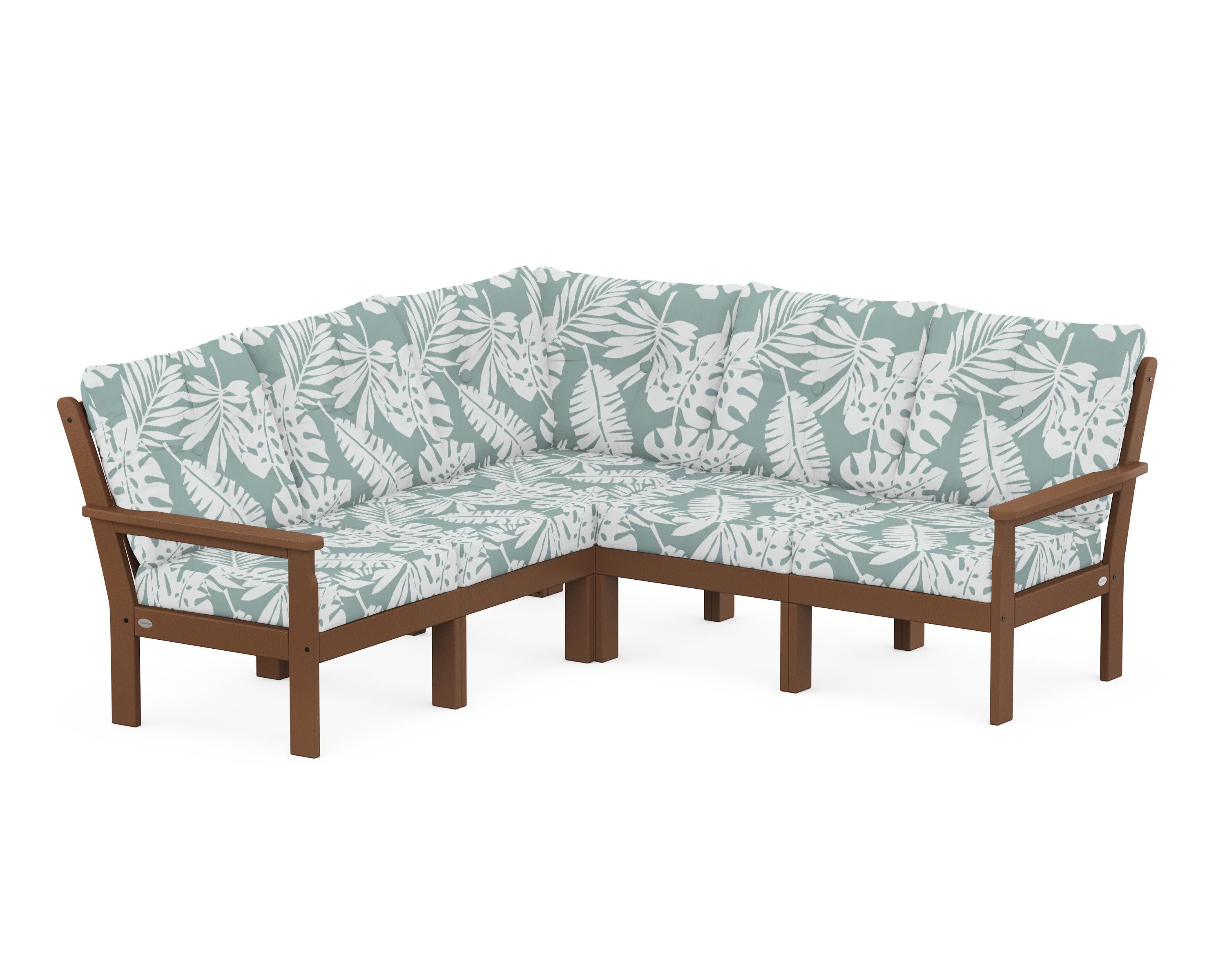 Vineyard 5-Piece Sectional in Teak / Leaf Glacier Spa
