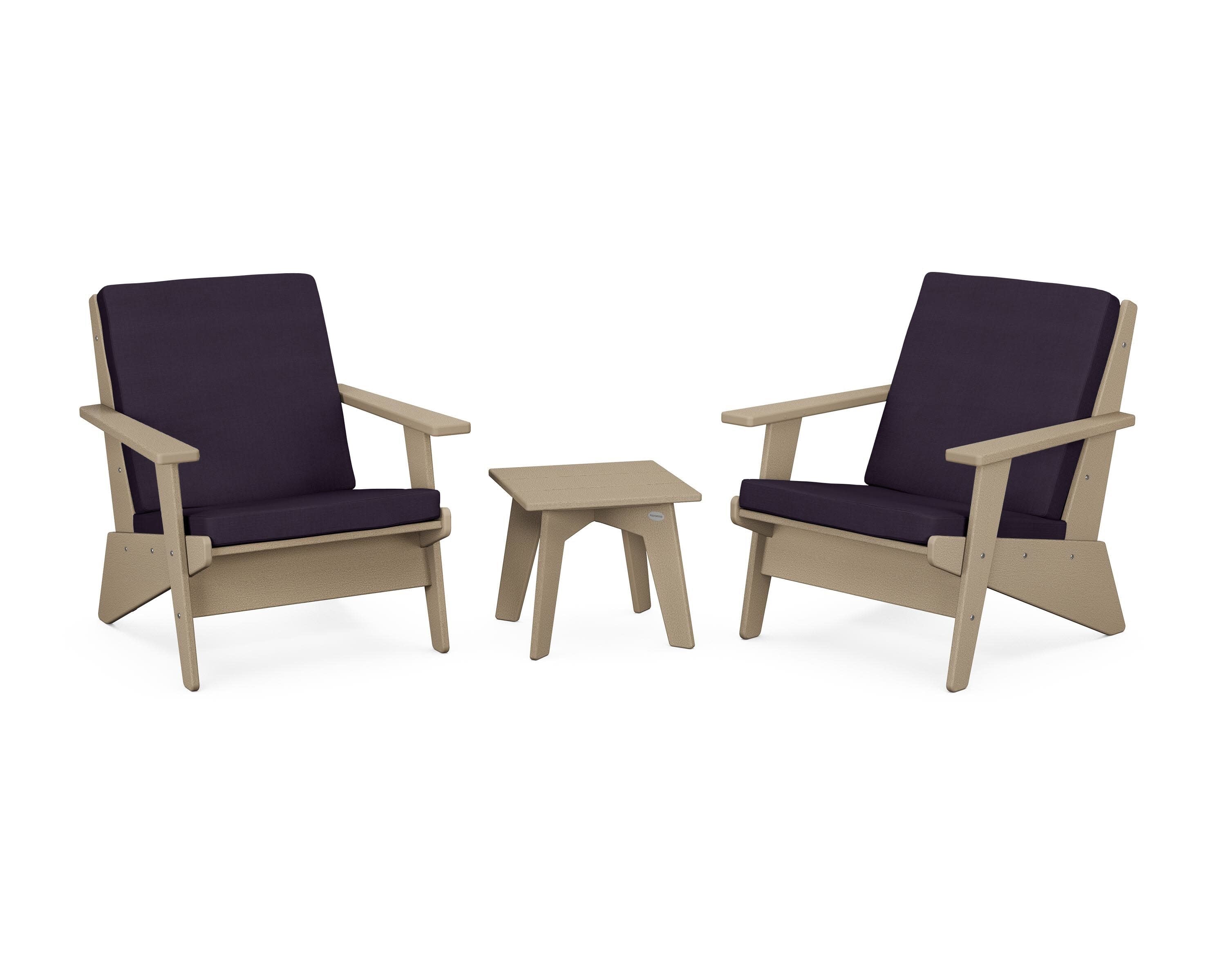 Riviera Modern Lounge 3-Piece Set in Vintage Sahara / Navy Linen