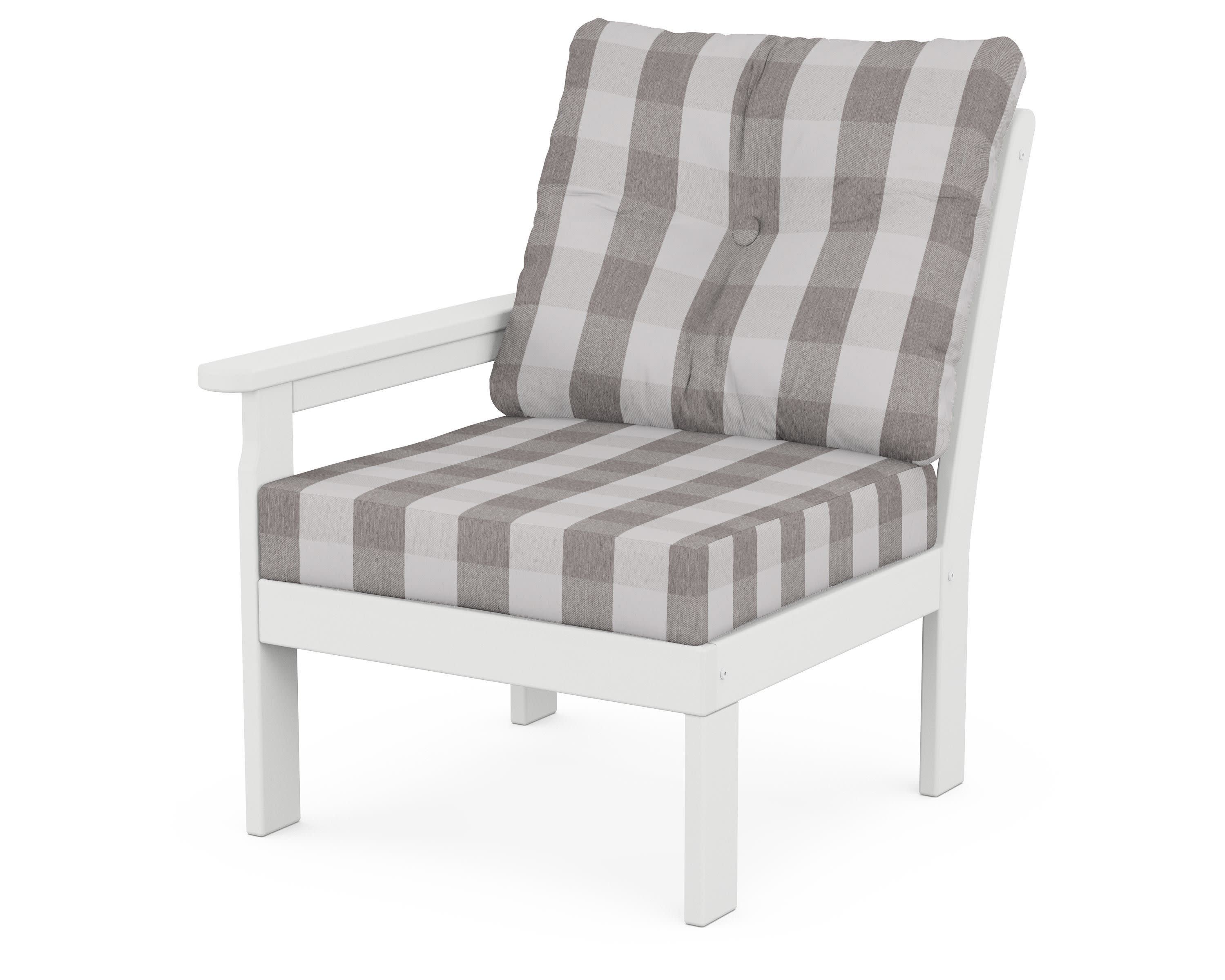 Vineyard Modular Left Arm Chair in White / Buffalo Plaid Grey Mist