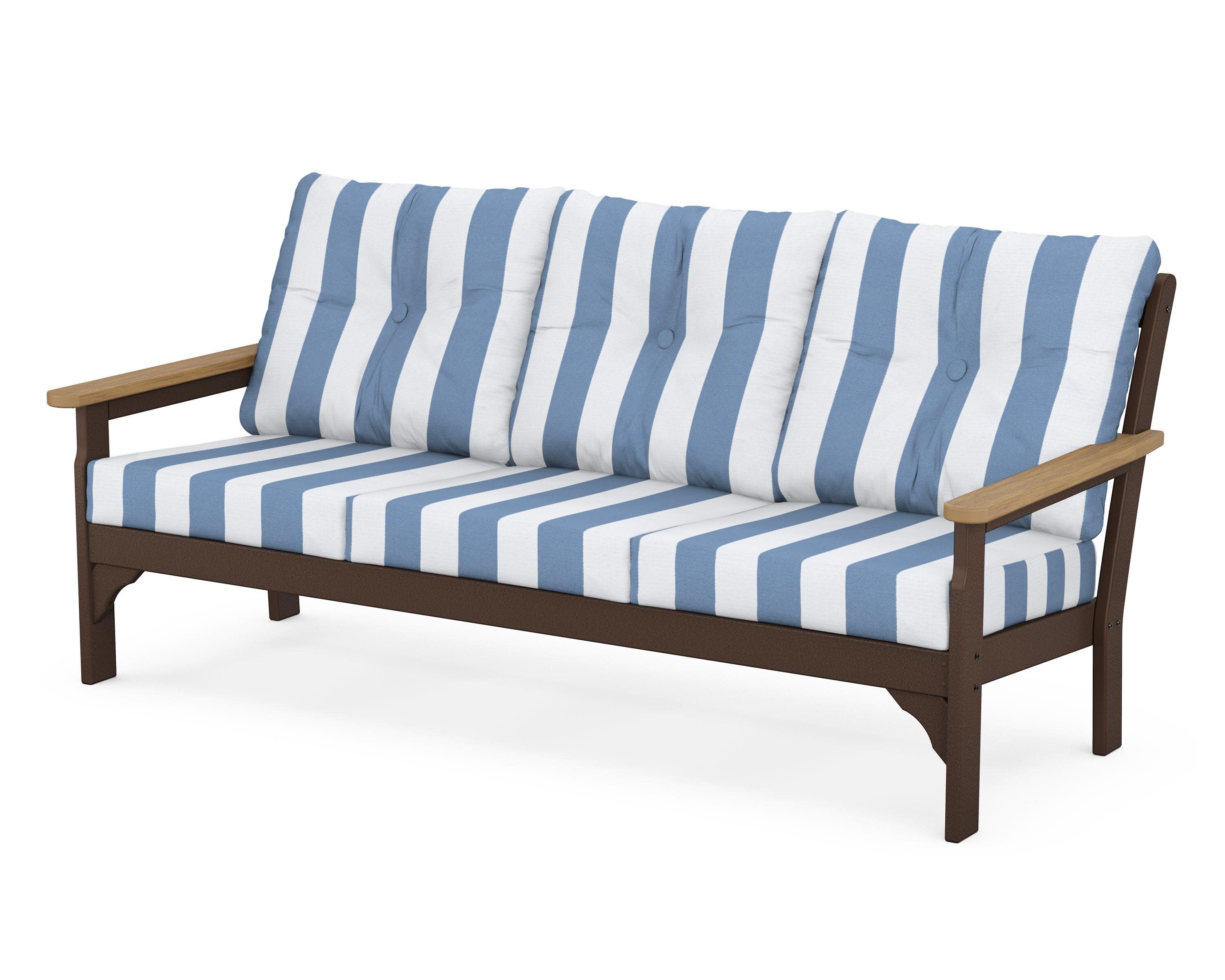 Vineyard Deep Seating Sofa in Mahogany / Natural / Cabana Stripe Sky Blue