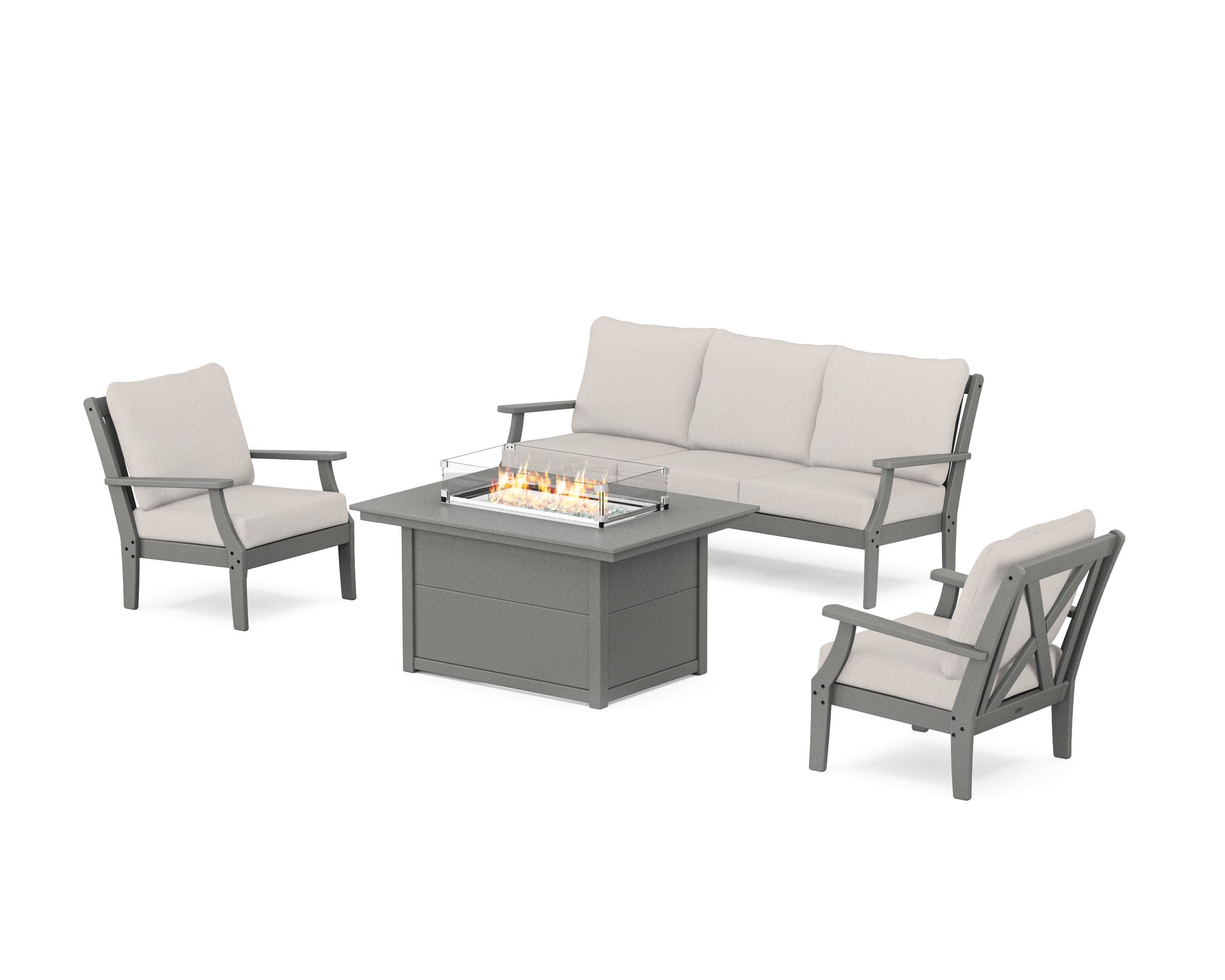 Braxton Deep Seating Fire Pit Table Set in Slate Grey / Cast Ash