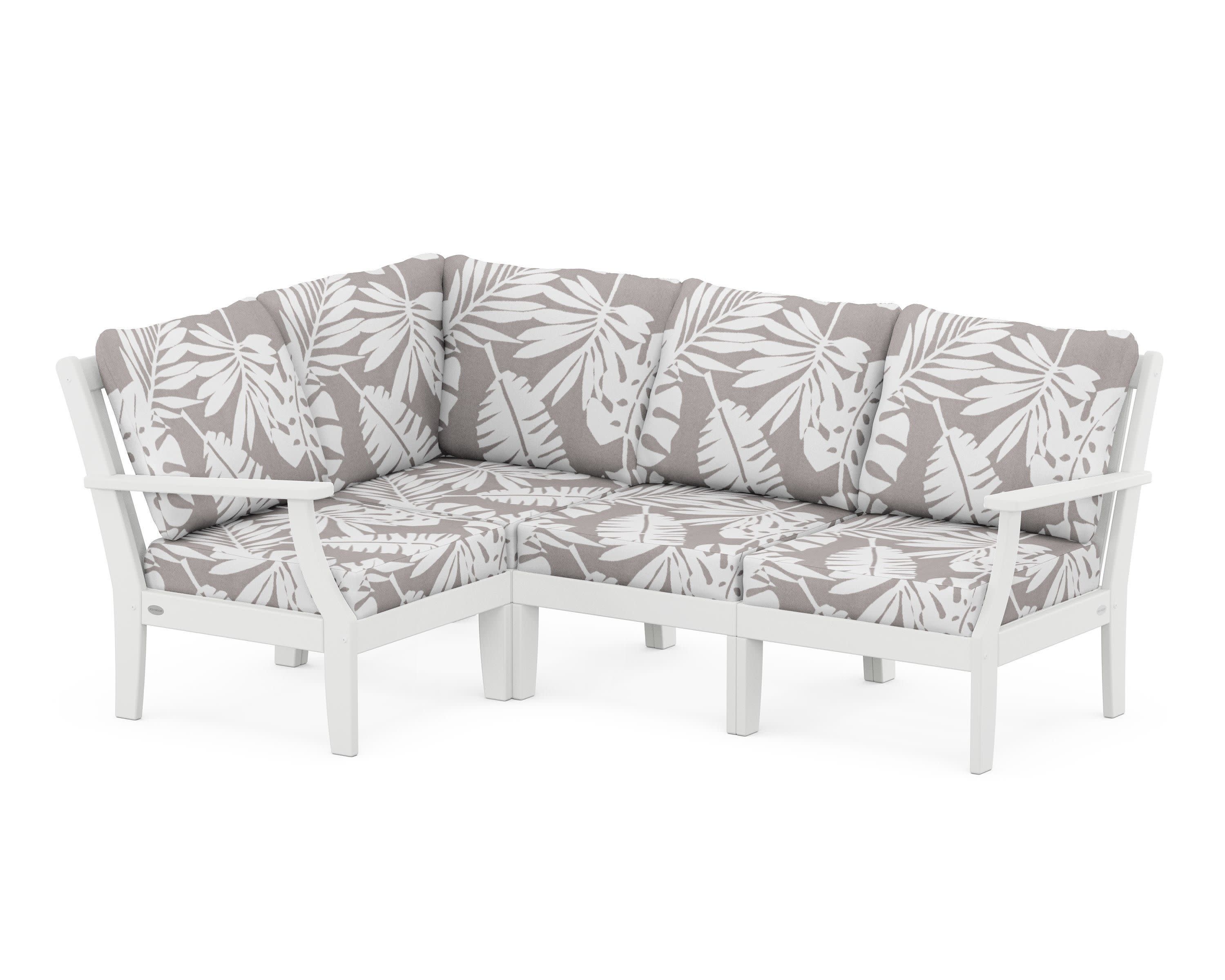 Braxton Modular 4-Piece Deep Seating Set in White / Leaf Grey Mist