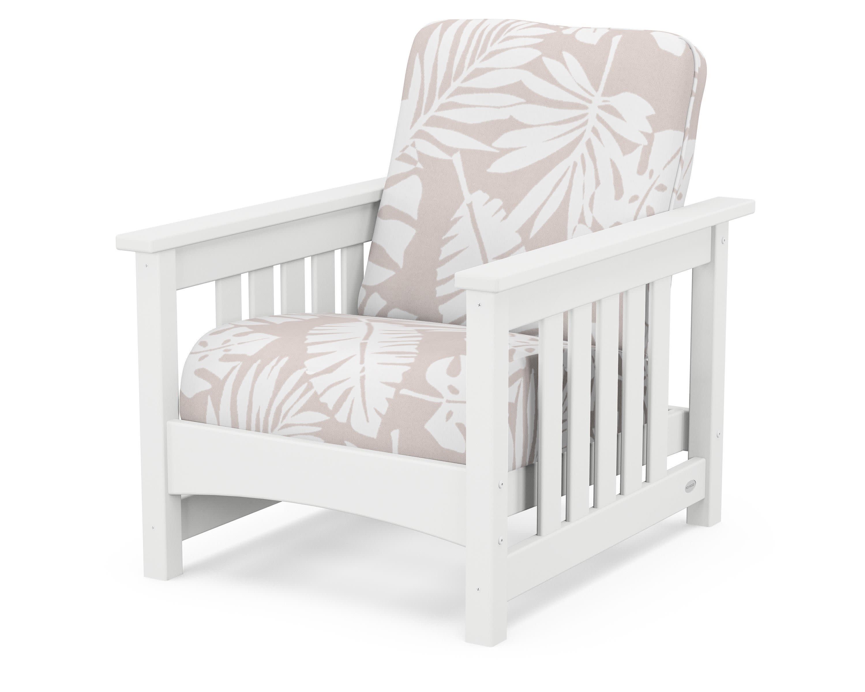 Club Mission Chair in White / Leaf Dune Burlap