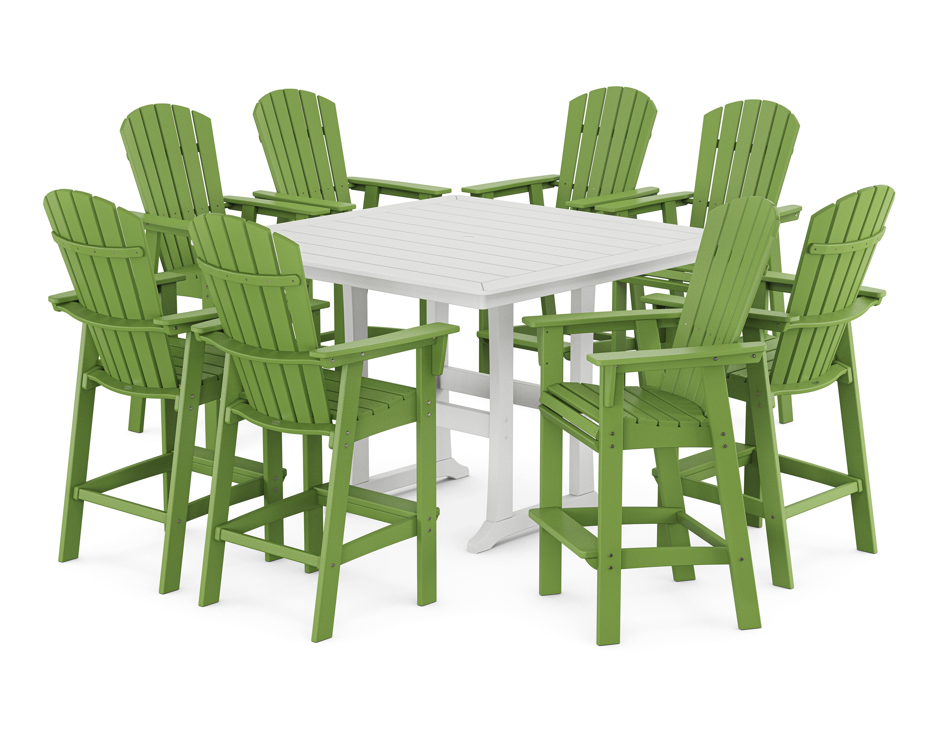 Nautical Curveback Adirondack 9-Piece Trestle Bar Set in Lime / White