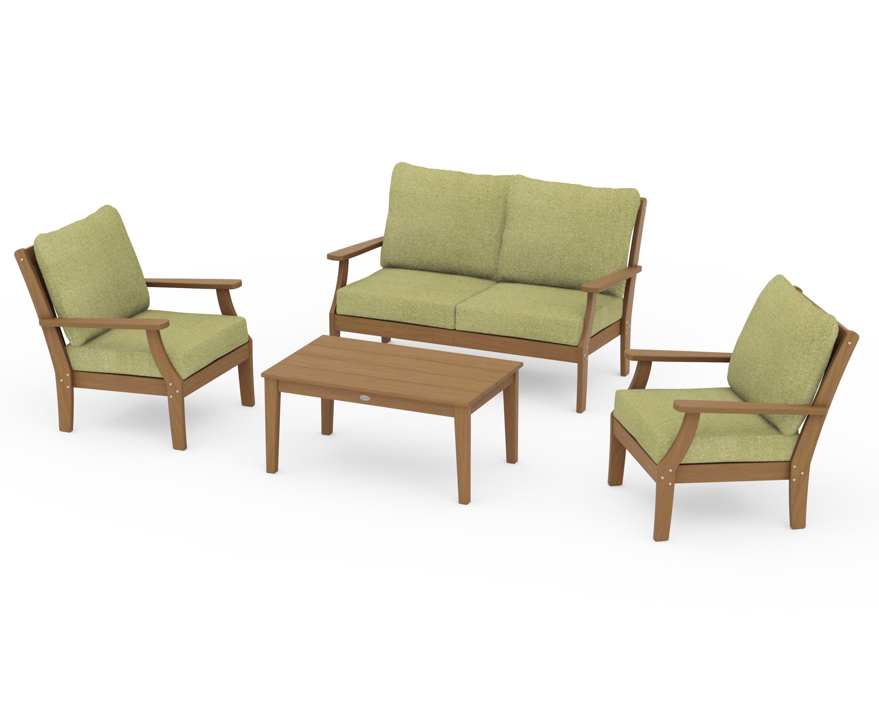 Braxton 4-Piece Deep Seating Chair Set in Natural / Chartreuse Boucle